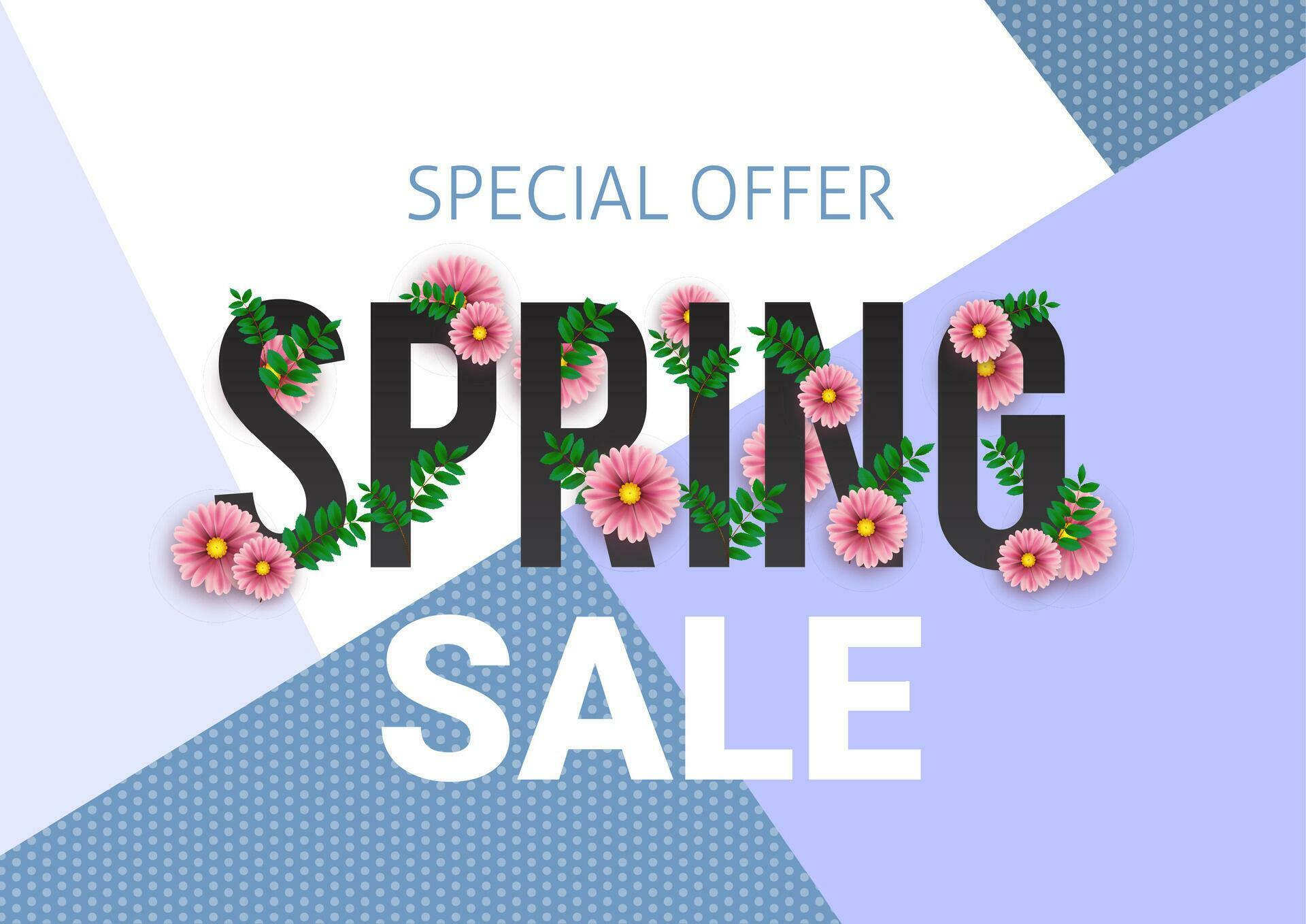 Hello Spring, floral greeting card, paper flowers. Banner with realistic paper flowers. Vector illustration Stock Free