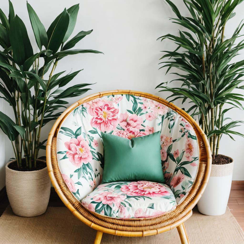 Bamboo chair with floral by @ai_generated