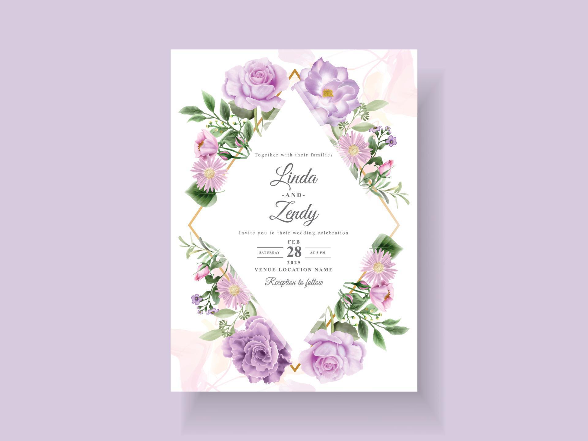 Beautiful purple flowers wedding invitation card template Stock Free