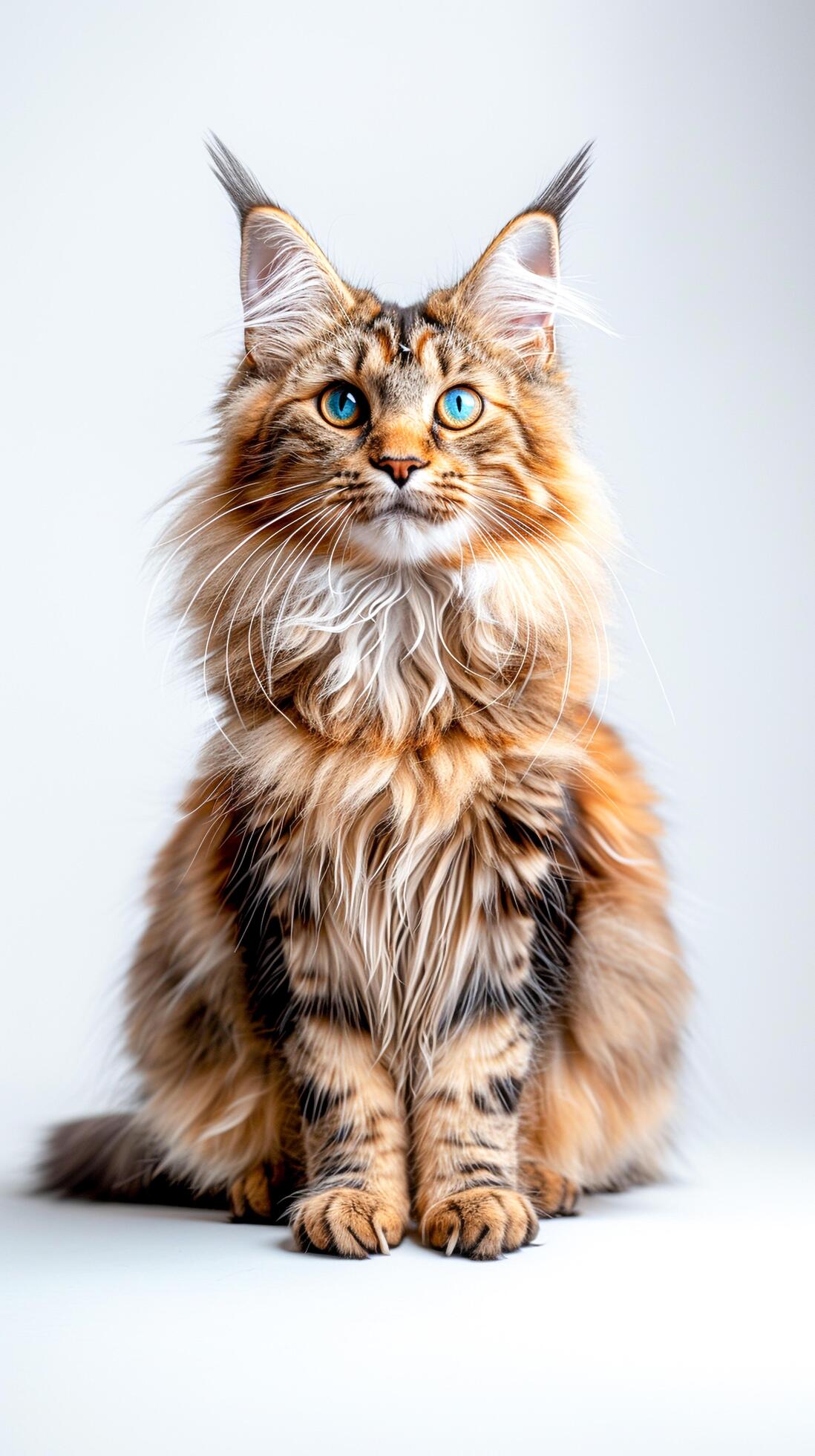 Portrait of a Maine Coon cat full body against a white background. Stock Free