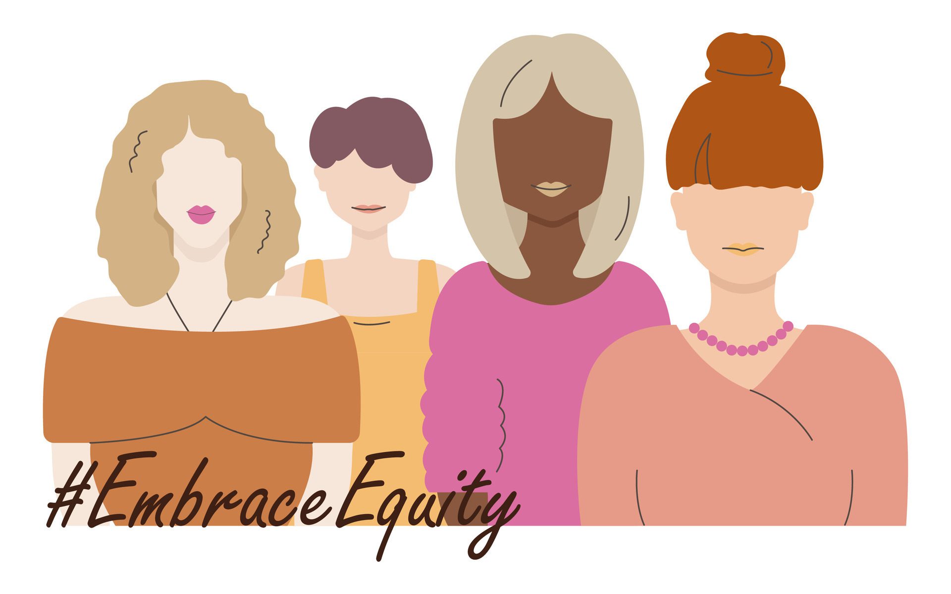 International Women’s Day banner. Various female characters are hand drawn. Free Vector