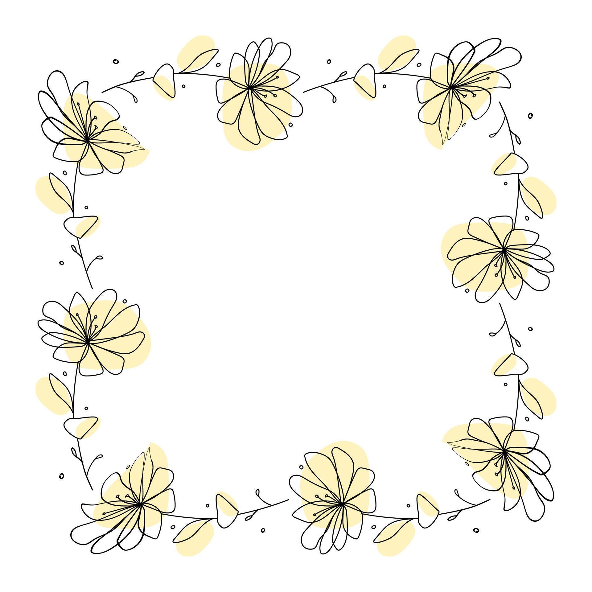 Hand drawn flowers wreath frame on white background Stock Free