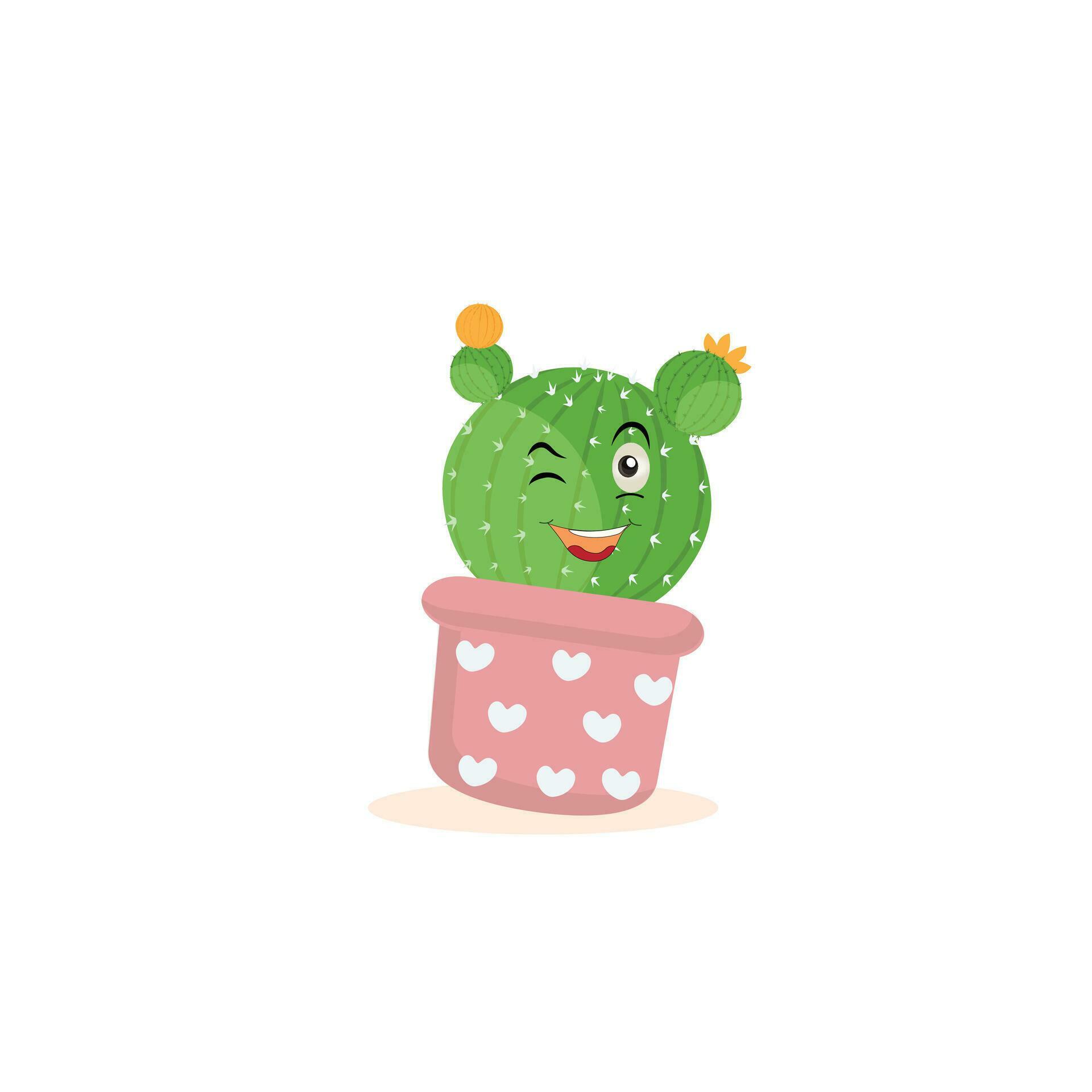 Cartoon cute cactus mascot, Potted cactus characters sett, funny cacti in flower pot with different emotions vector Illustrations on a white background Stock Free and Free SVG