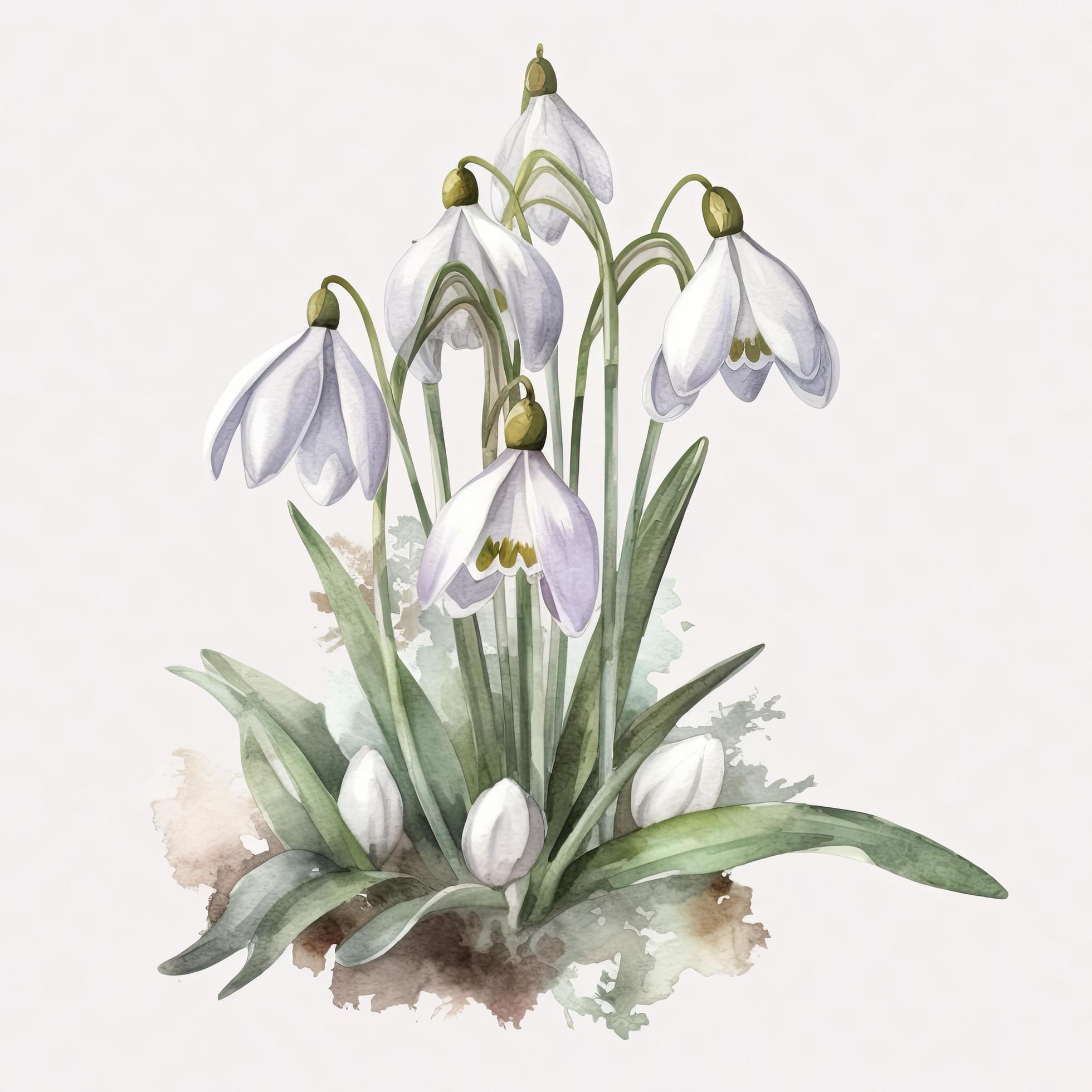 free snowdrops flowers water color, pastel ,white background , generat ai Stock Free