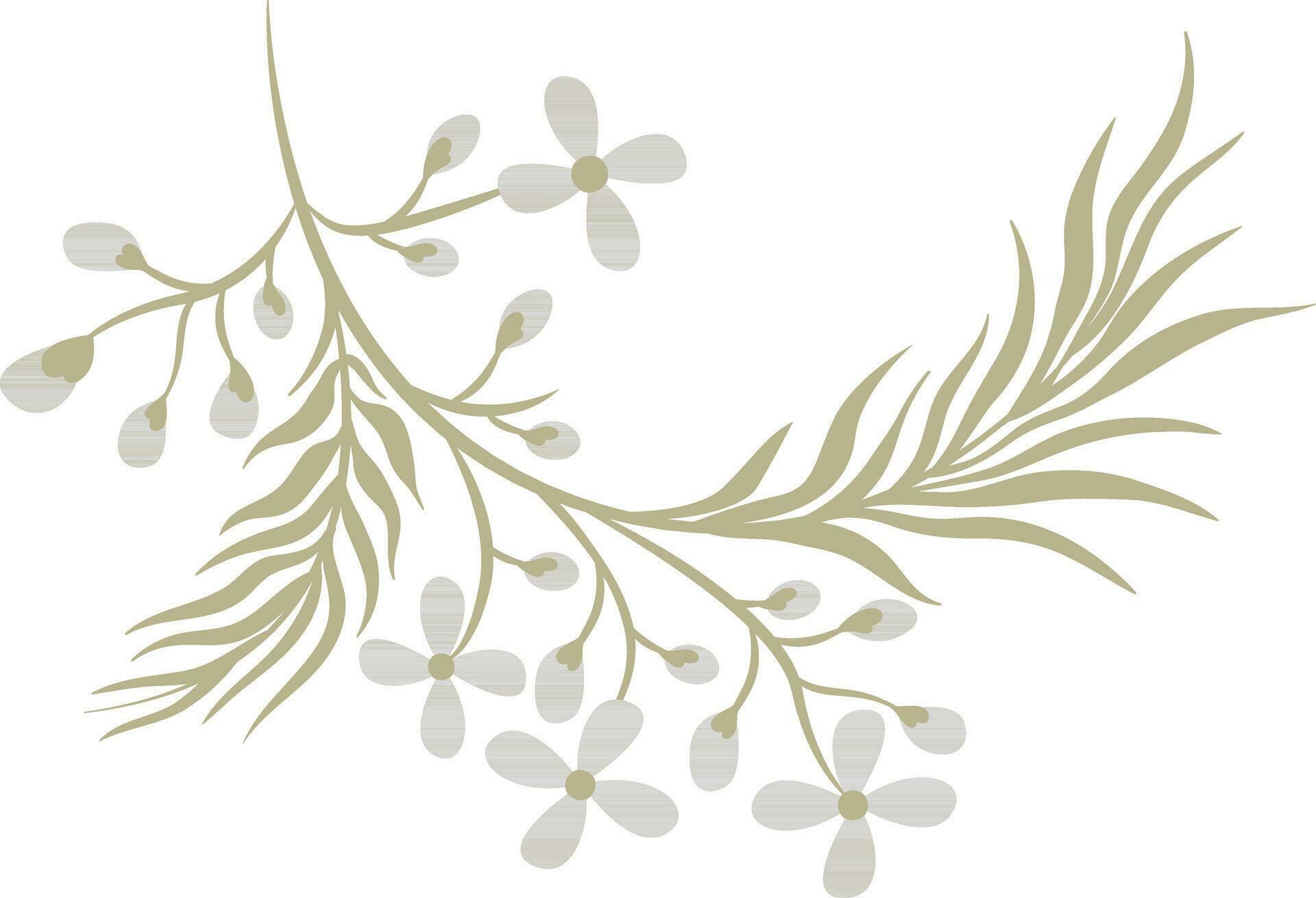 Floral branch with white flowers and leaves. Hand drawn vector illustration. Stock Free