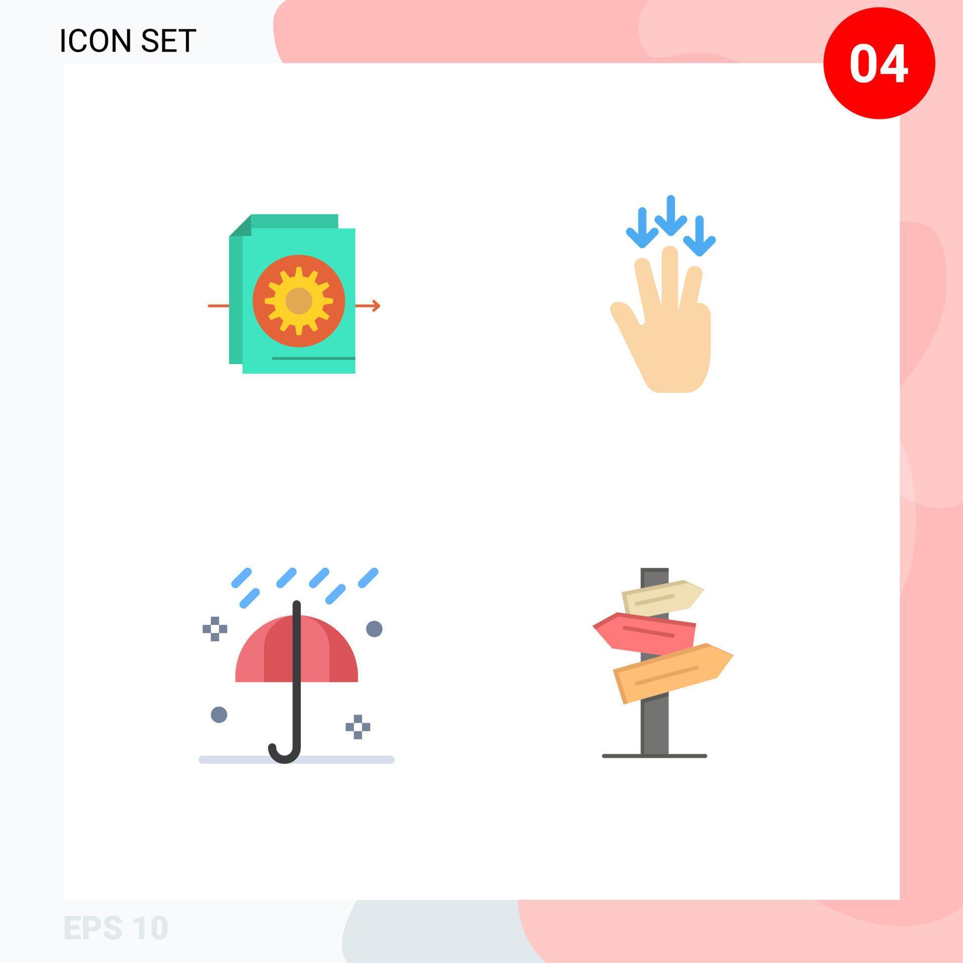 User Interface Pack of 4 Basic Flat Icons of document rain settings arrow umbrella Editable Vector Design Elements Stock Free