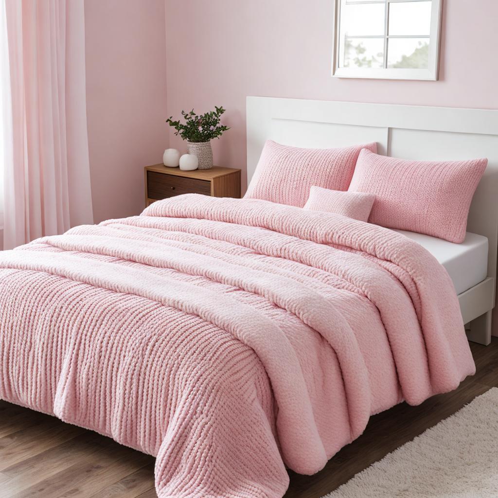 Soft pink knitted comforter by @ai_generated