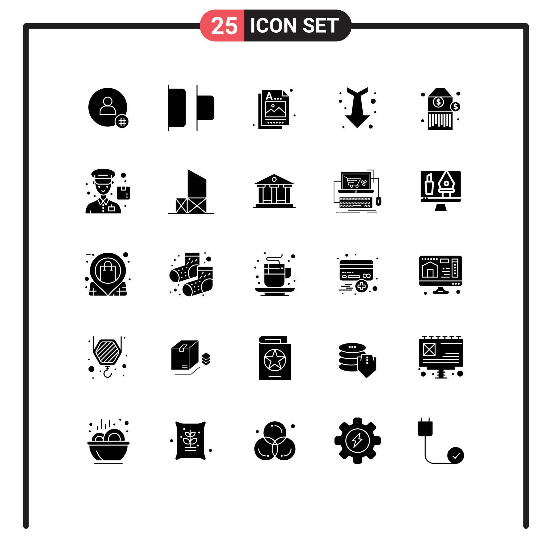 25 User Interface Solid Glyph Pack of modern Signs and Symbols of price straight designer full arrow Editable Vector Design Elements Stock Free