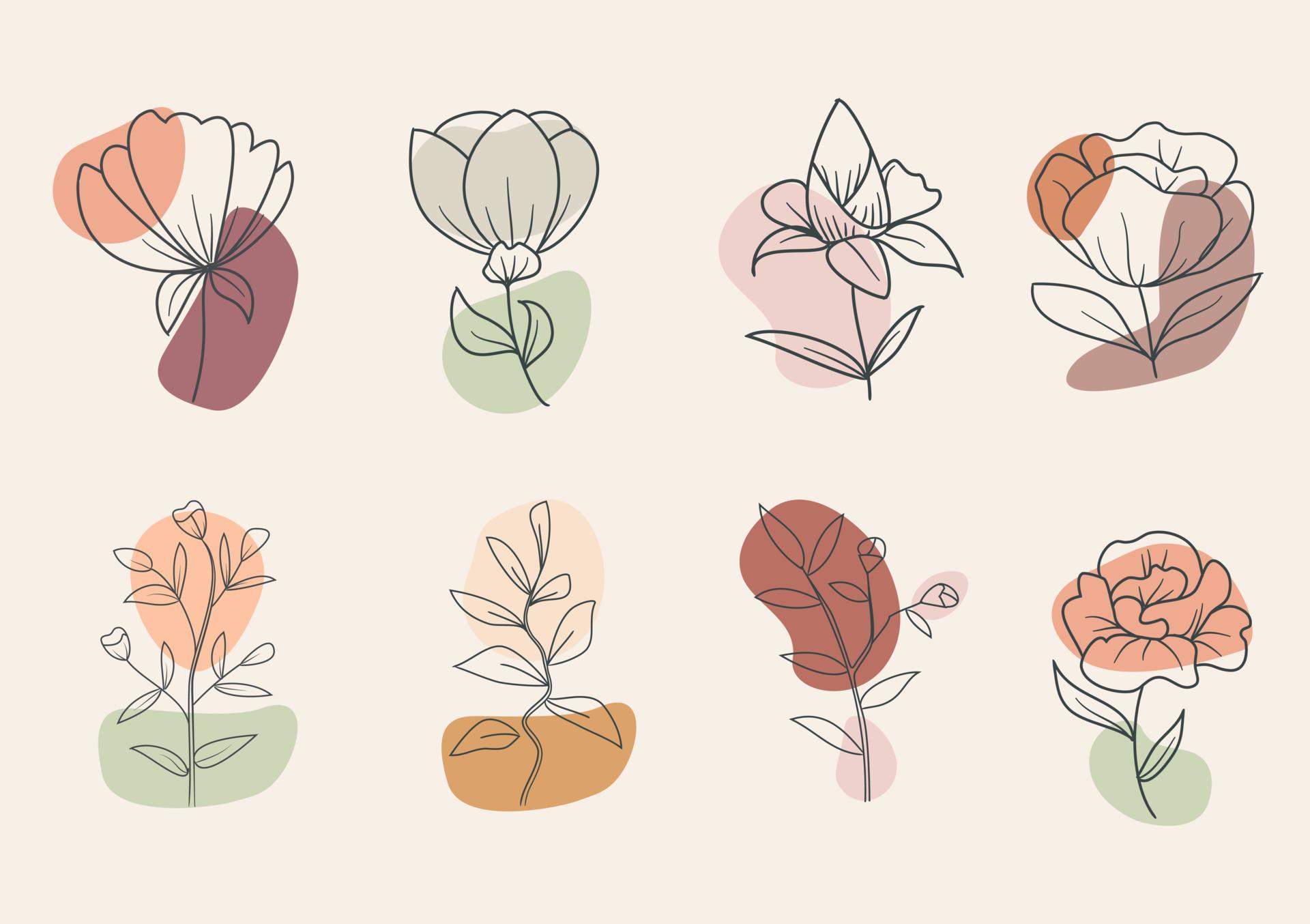 line art floral element aesthetic soft color nature decoration Stock Free