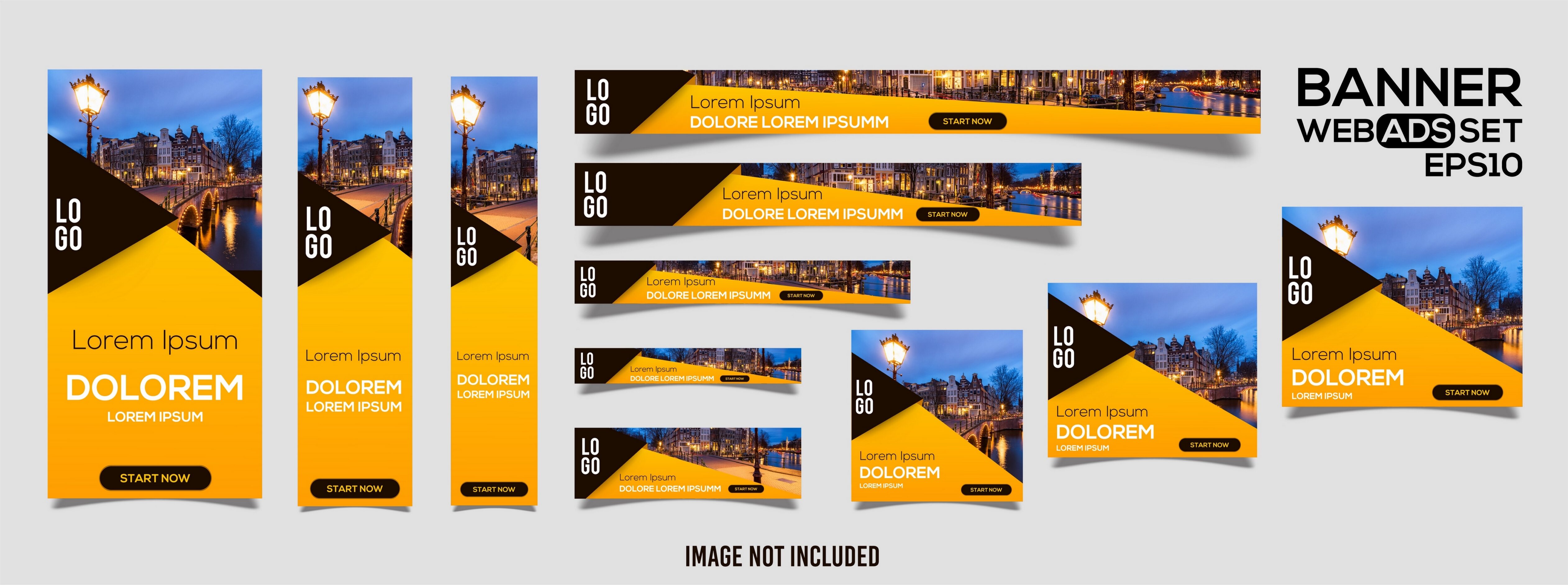 Set of Yellow, Black Web Banner Templates Free Vector