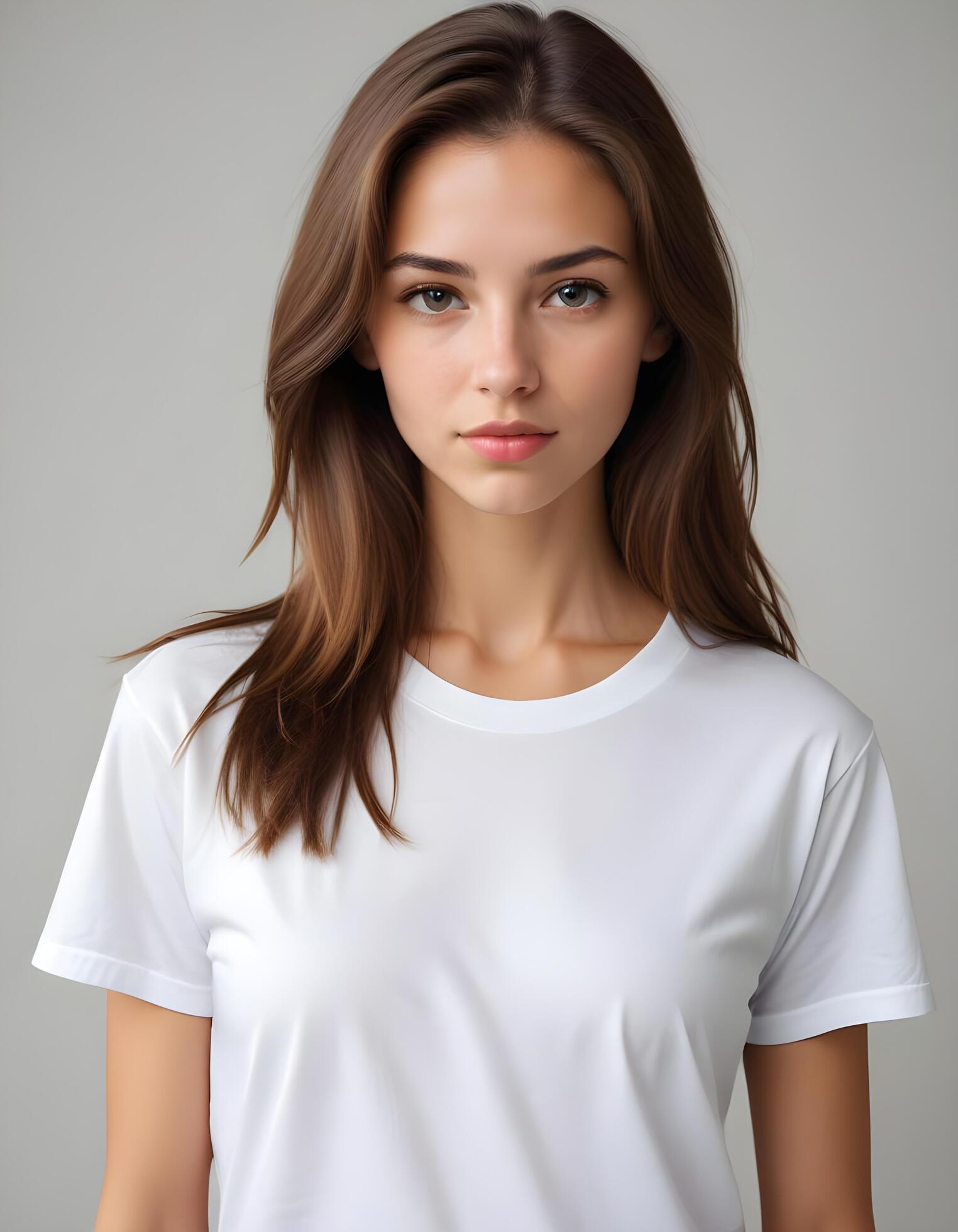 Portrait of a beautiful young woman in white t-shirt Stock Free