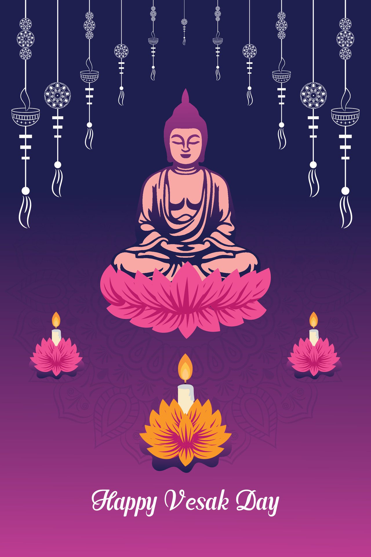 Flat vertical poster template for vesak day illustration festival celebration social media post and vesak day Banner Free Vector