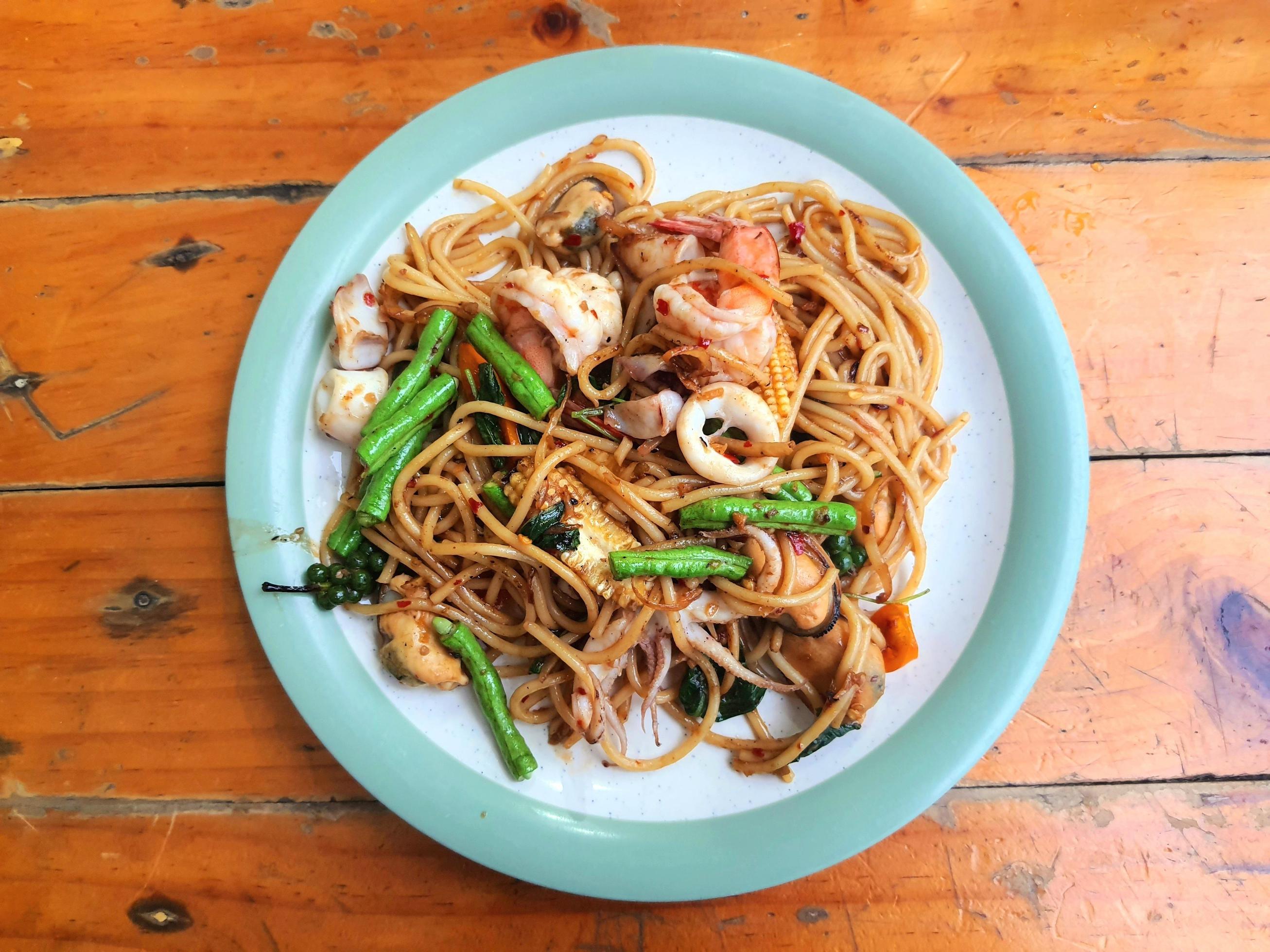 Spicy Spaghetti Seafood. Thai style. Food. Stock Free