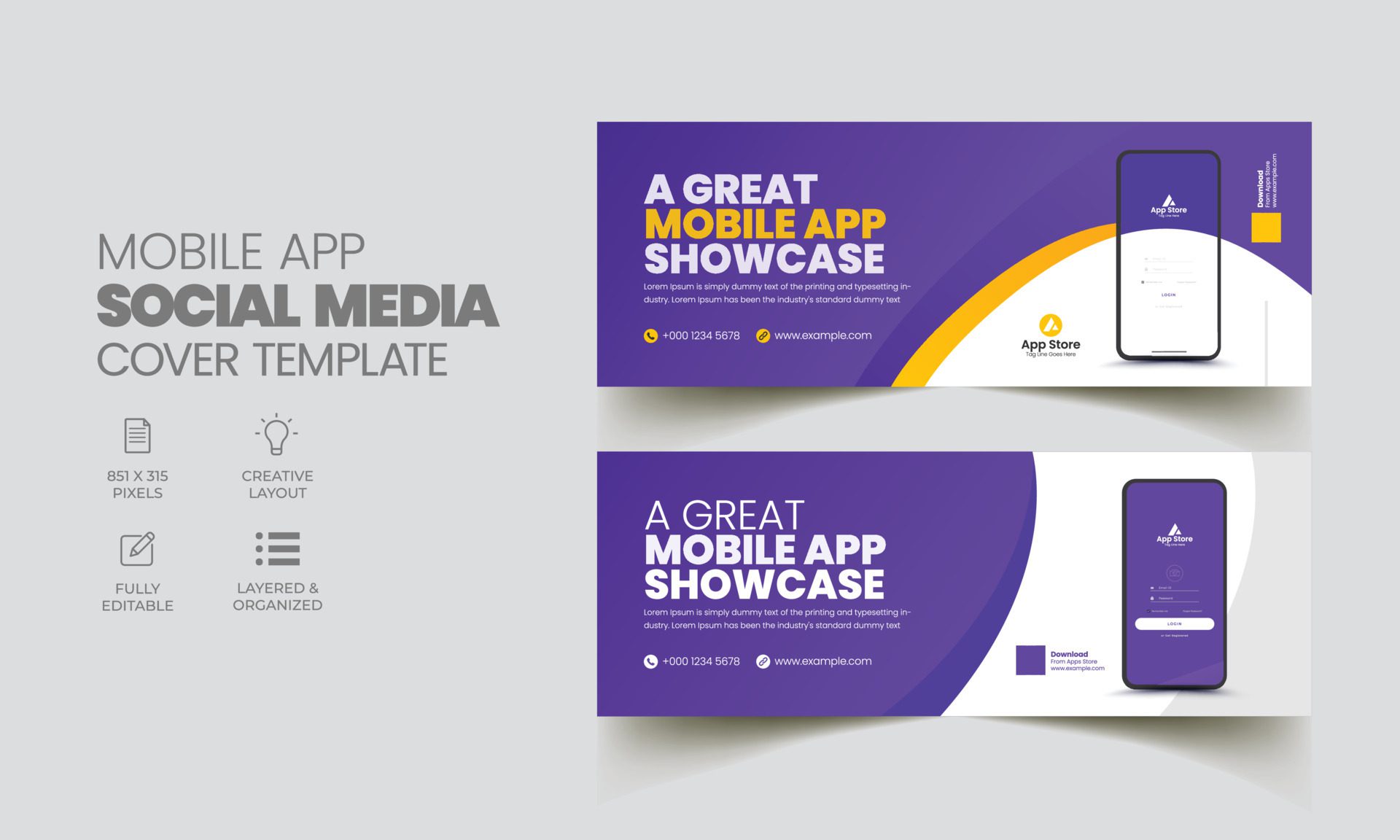 Mobile app social media banner template Free Vector