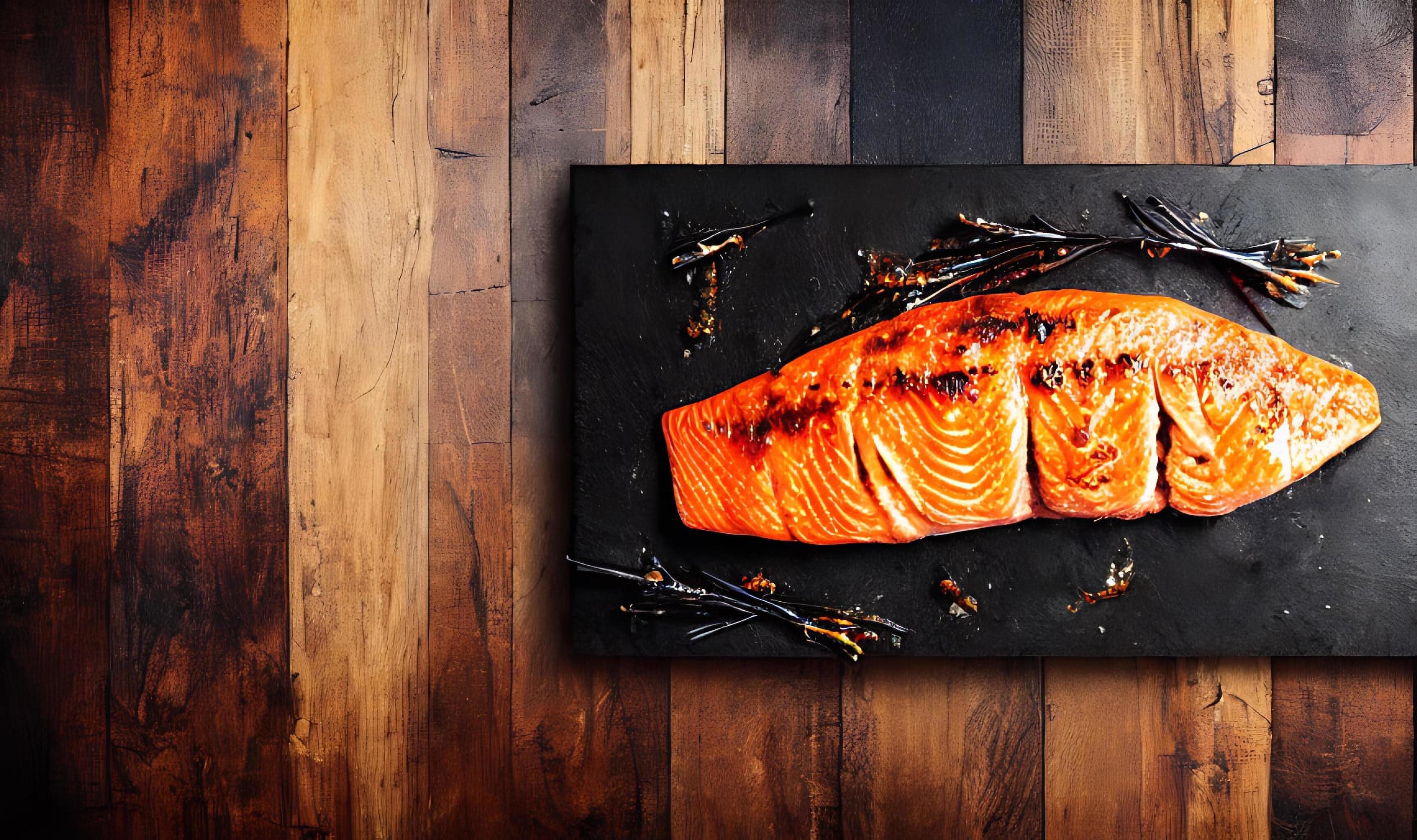 Grilled salmon. Healthy food baked salmon. Hot fish dish. Stock Free