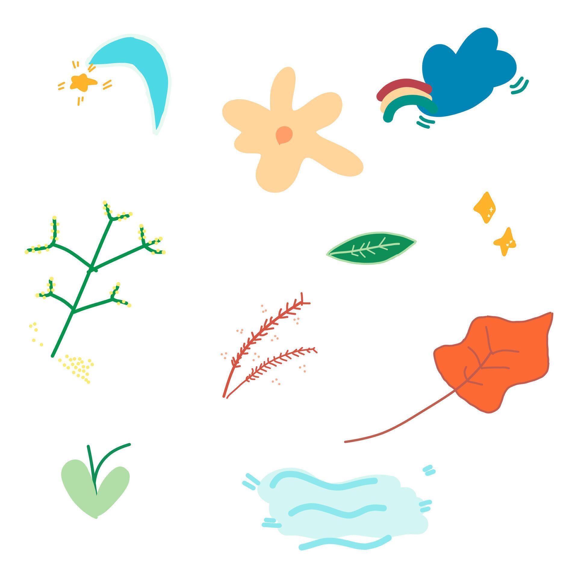 Abstract hand drawn flowers and leaves illustration Stock Free