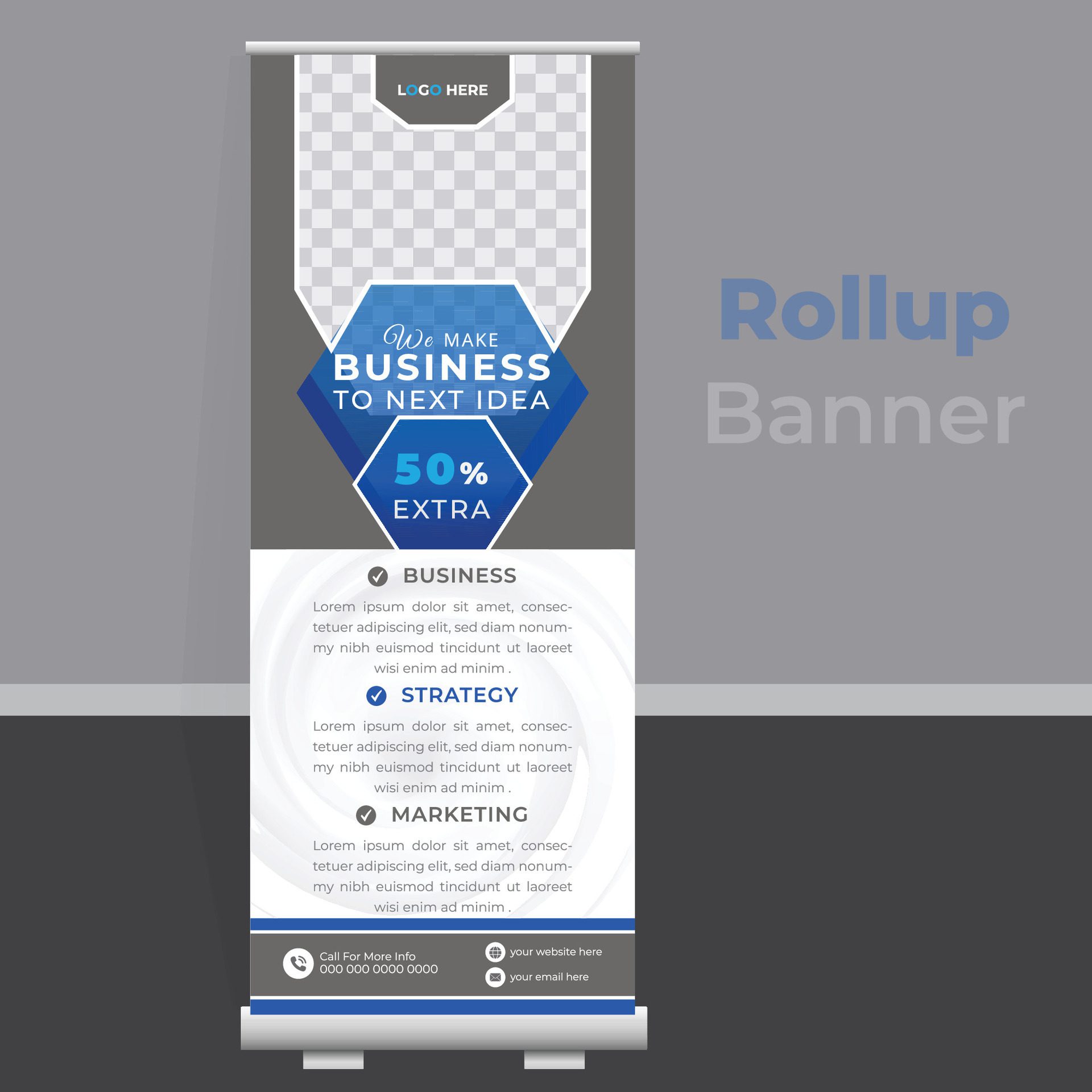 Roll up banner stand template, Creative design, x-stand, x-banner, presentation template. Grow your business. Free Vector