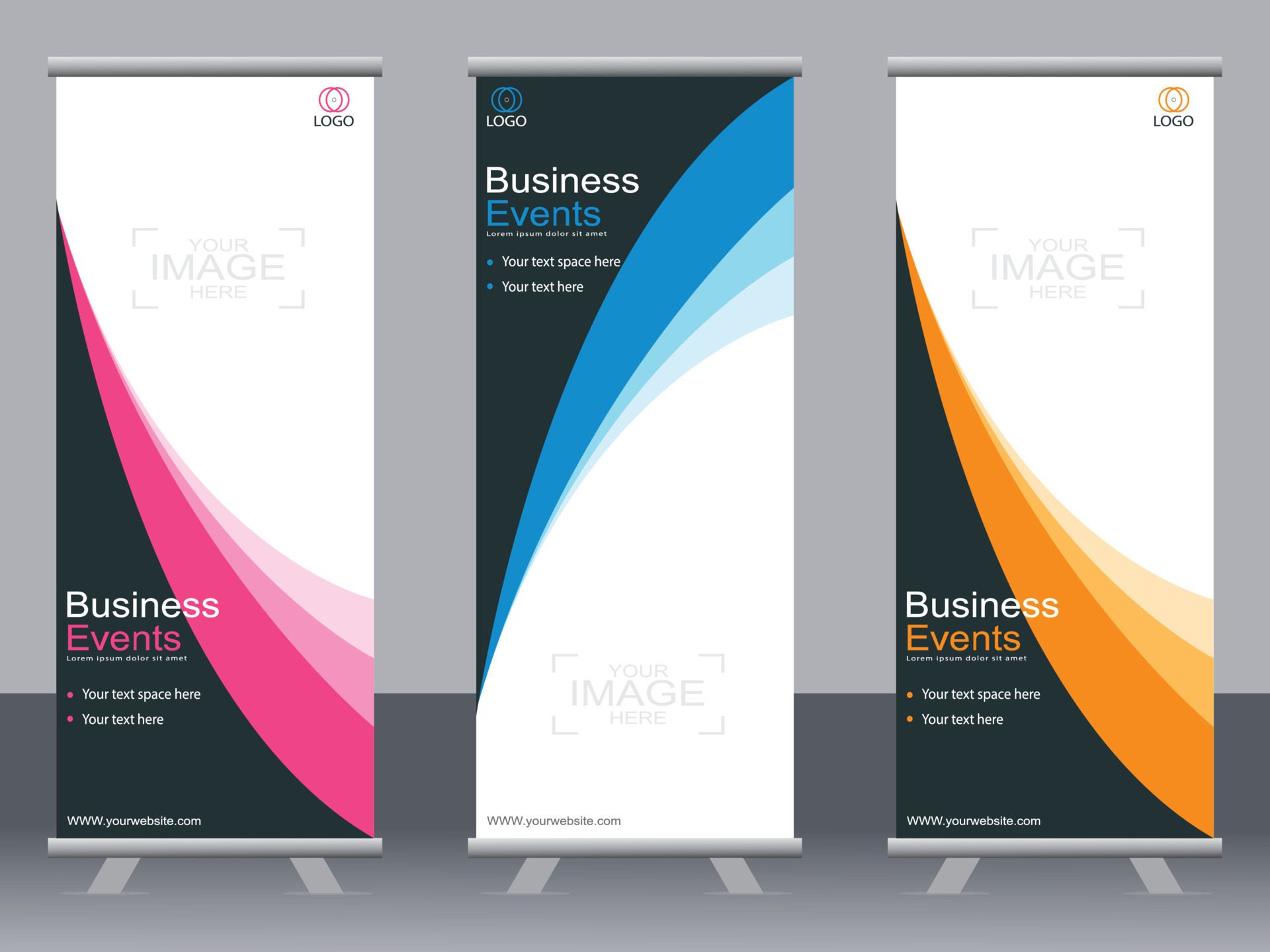 Business banner roll up set standee banner template. Free Vector