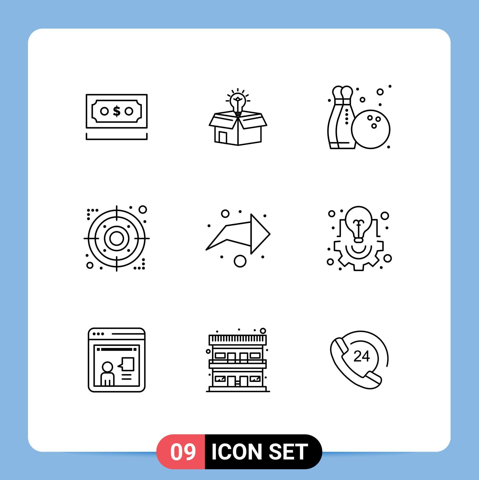 Mobile Interface Outline Set of 9 Pictograms of arrow target solution strategy hobby Editable Vector Design Elements Stock Free