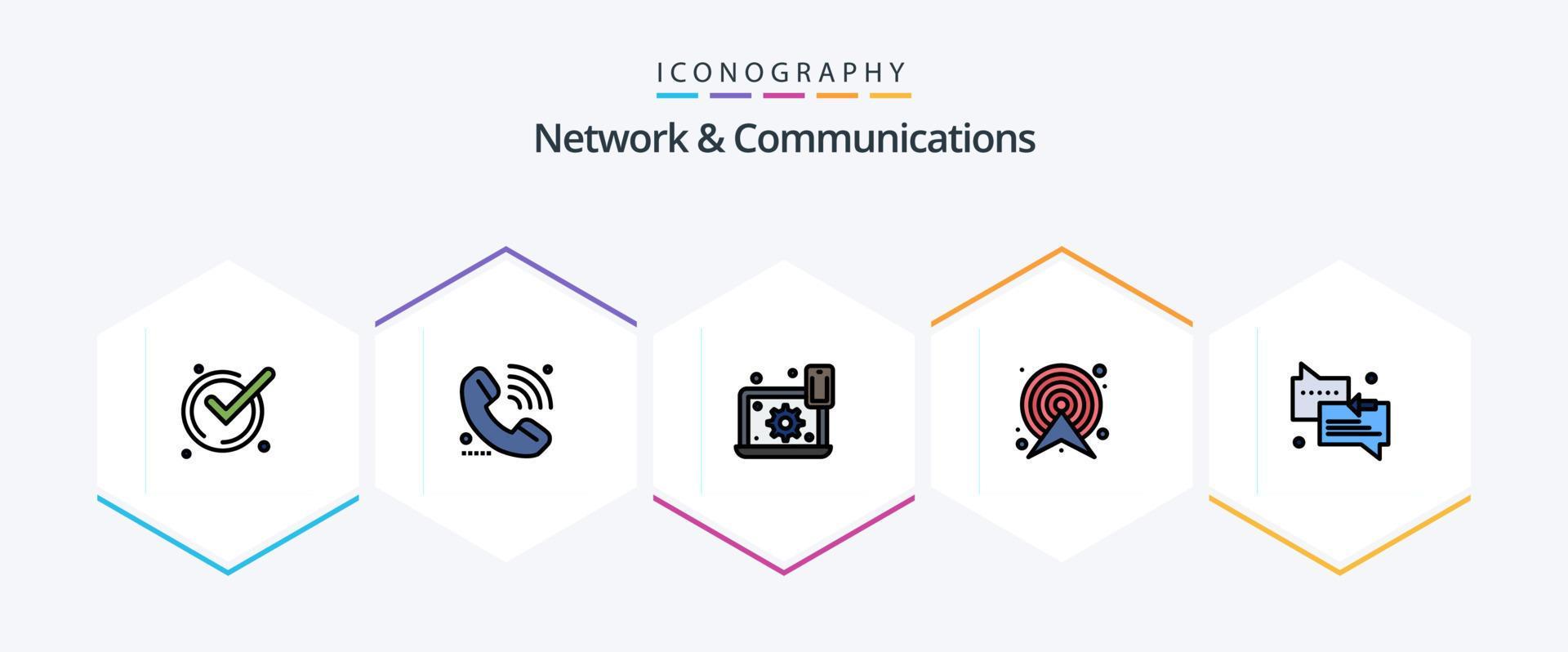 
									Network And Communications 25 FilledLine icon pack including map. target. online. arrow. setting Stock Free