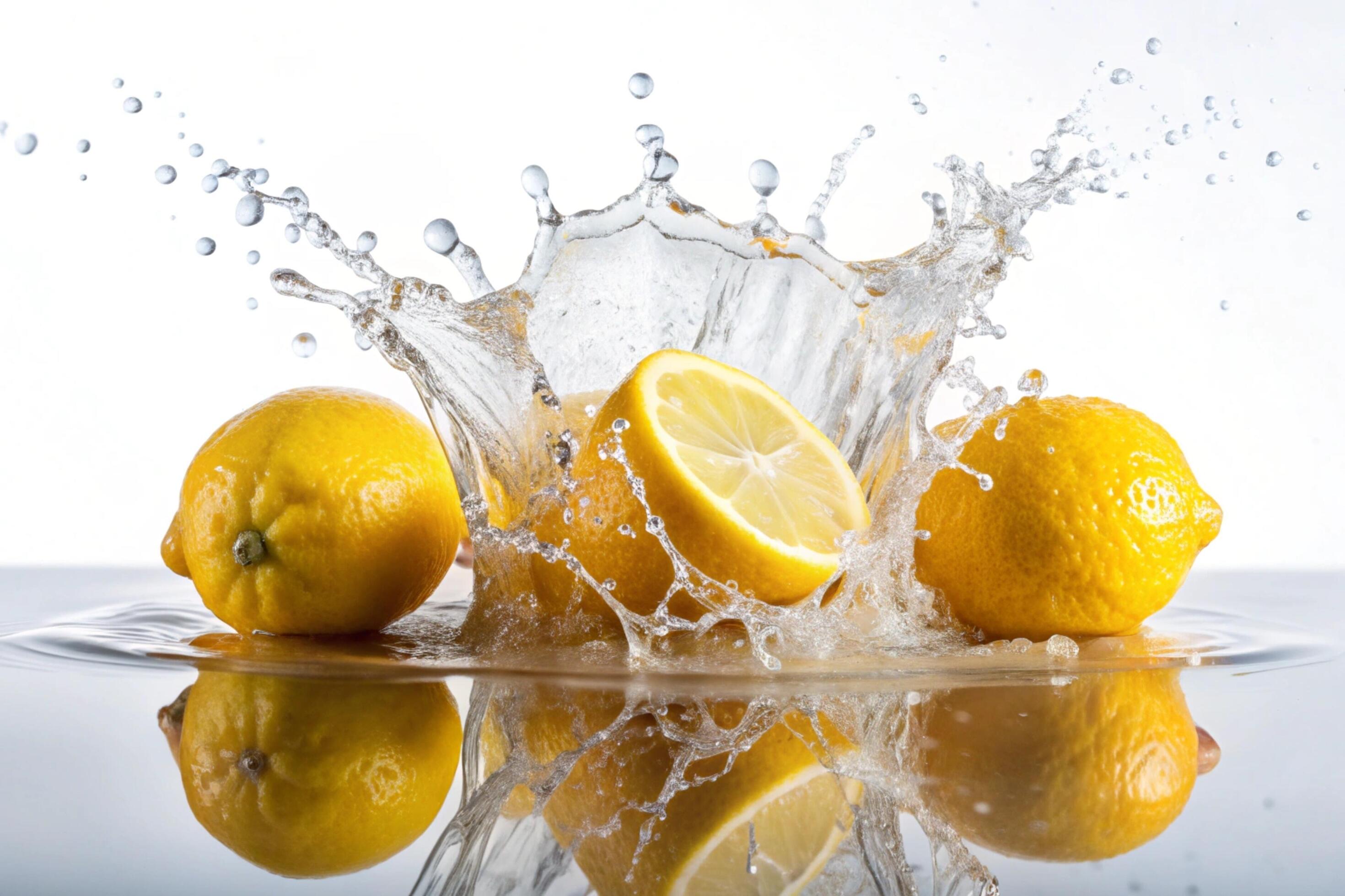 Lemon splashes on white background Stock Free