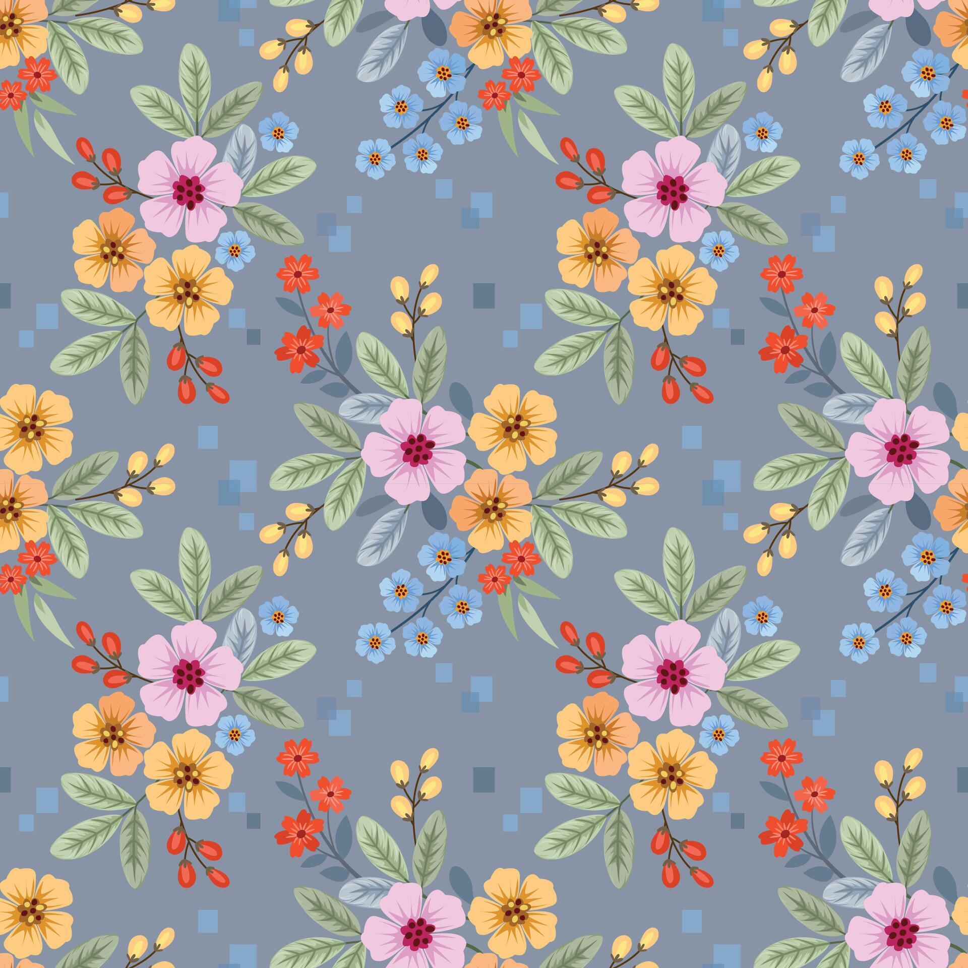 Colorful flowers and leaf design seamless pattern. Can be used for fabric textile wallpaper. Stock Free