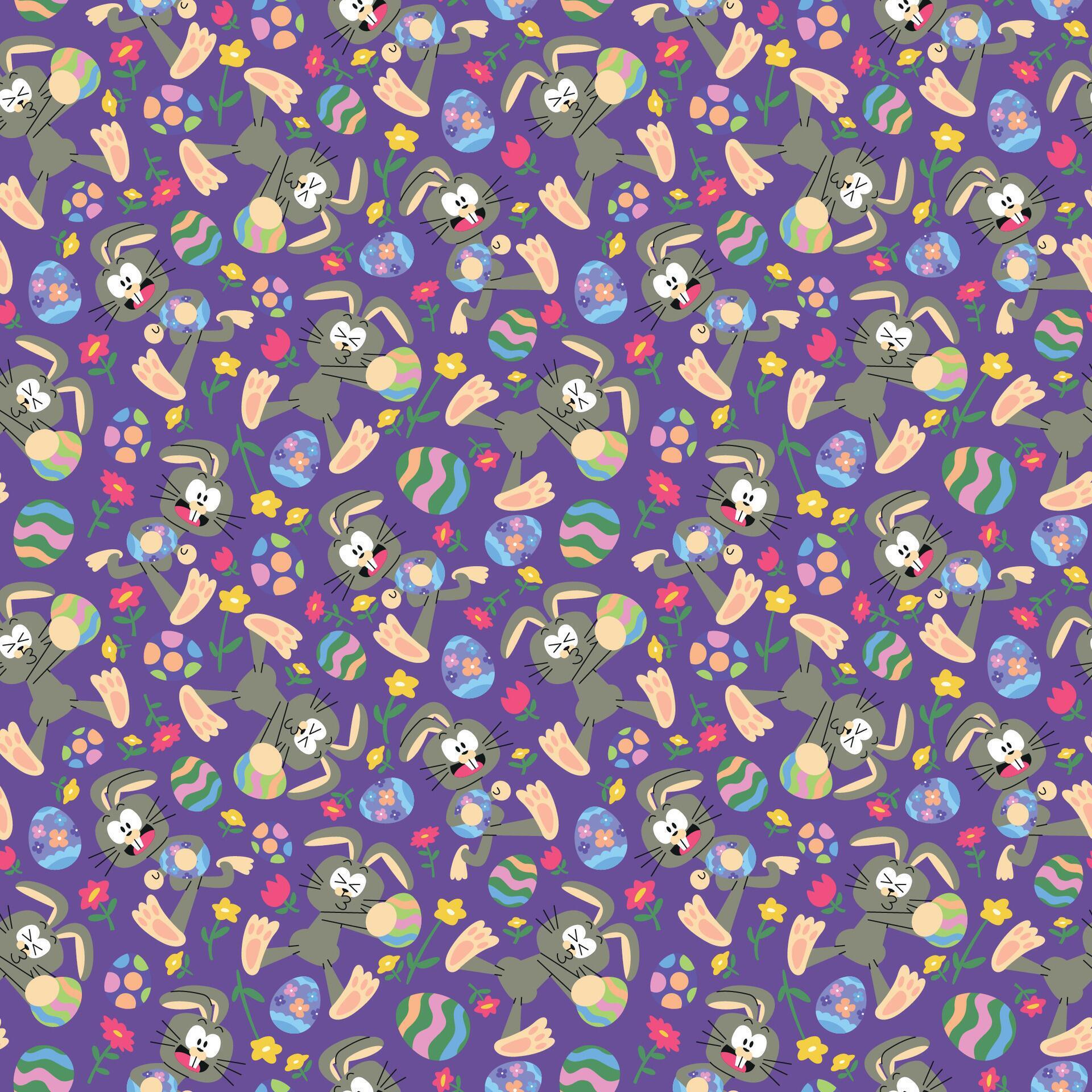 FUNNY EASTER BUNNY WITH EGG AND FLOWERS SEAMLESS PATTERN Stock Free