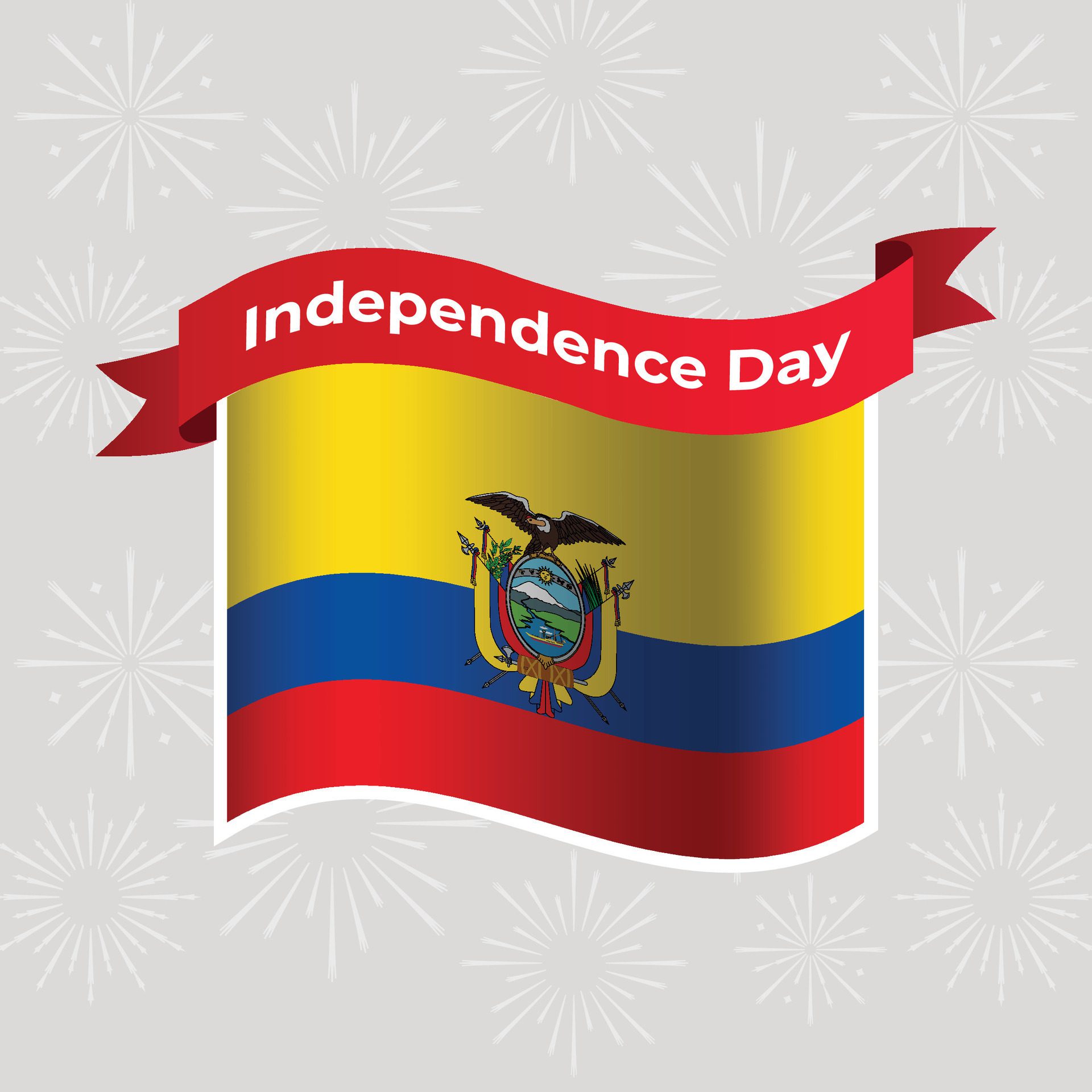 Ecuador Wavy Flag Independence Day Banner Background Free Vector