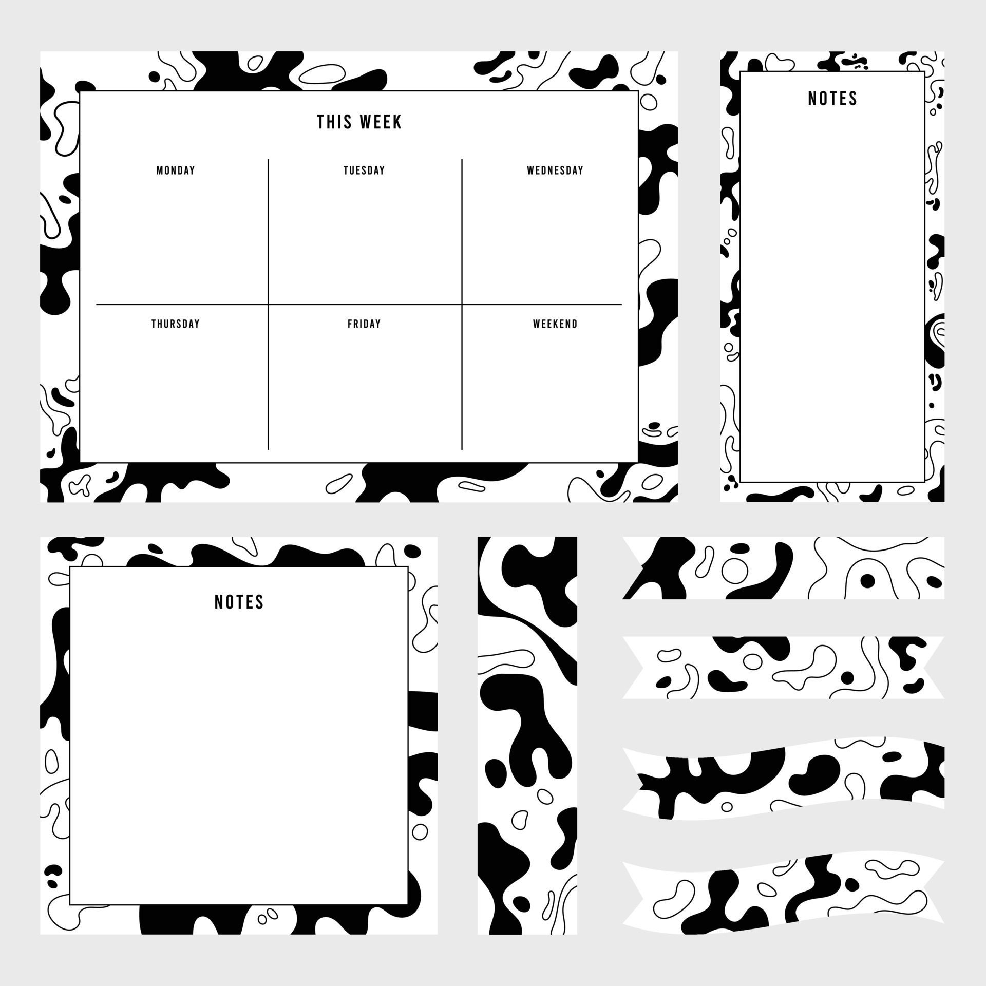 Cow pattern weekly planner, notes, to do list, monthly and daily planner template. Free Vector