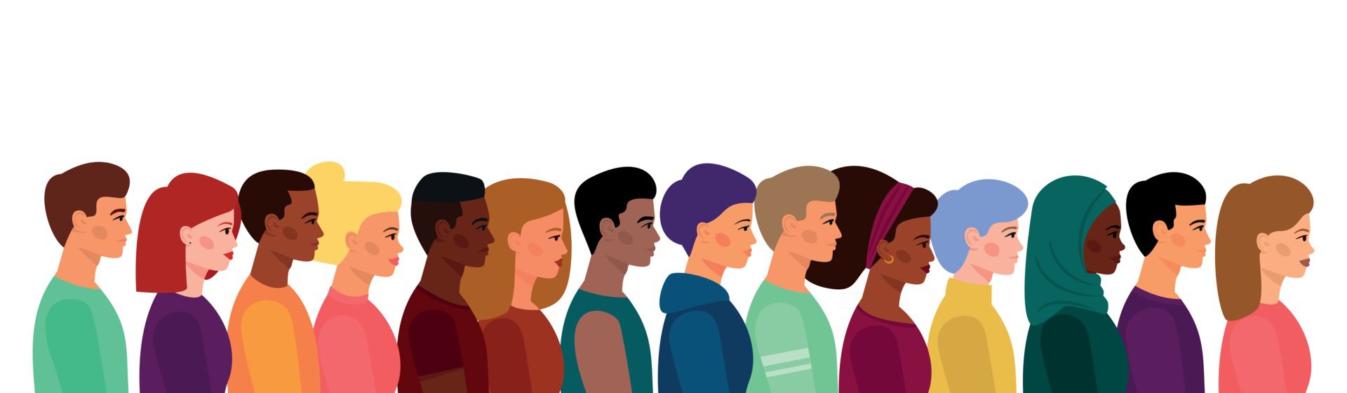 A crowd of young people, of different appearance, skin color, and hair Free Vector