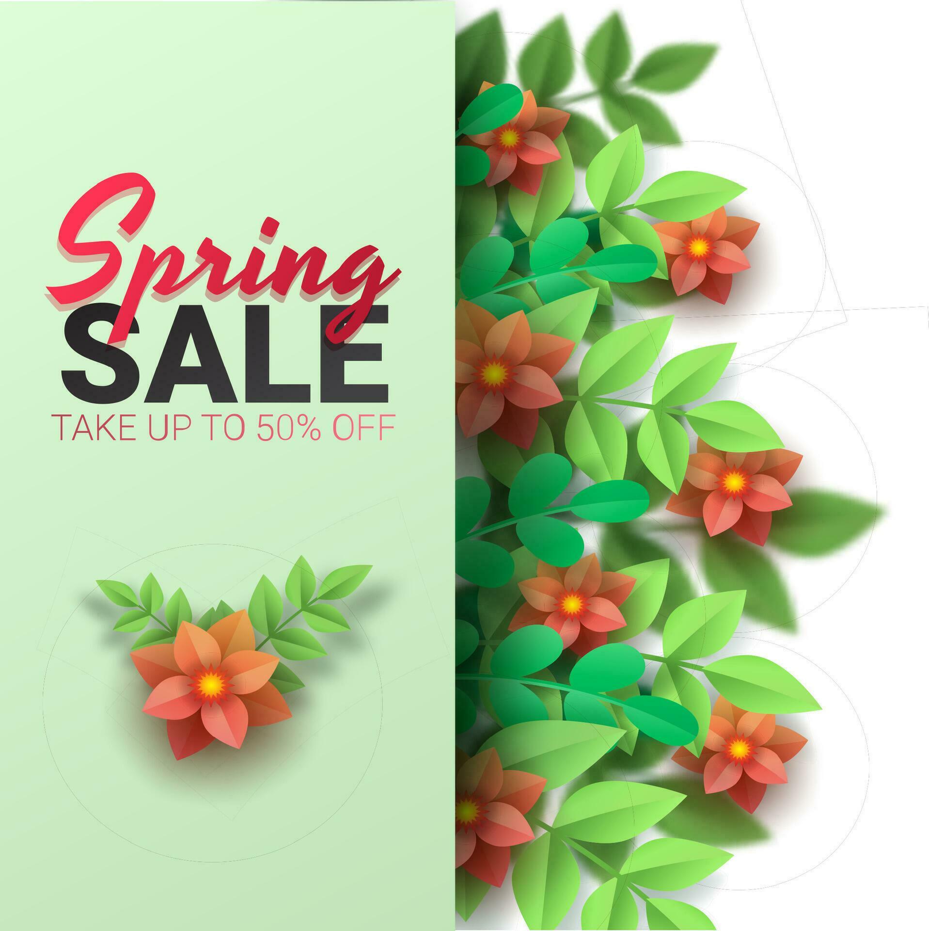 Hello Spring, floral greeting card, paper flowers. Banner with realistic paper flowers. Vector illustration Stock Free