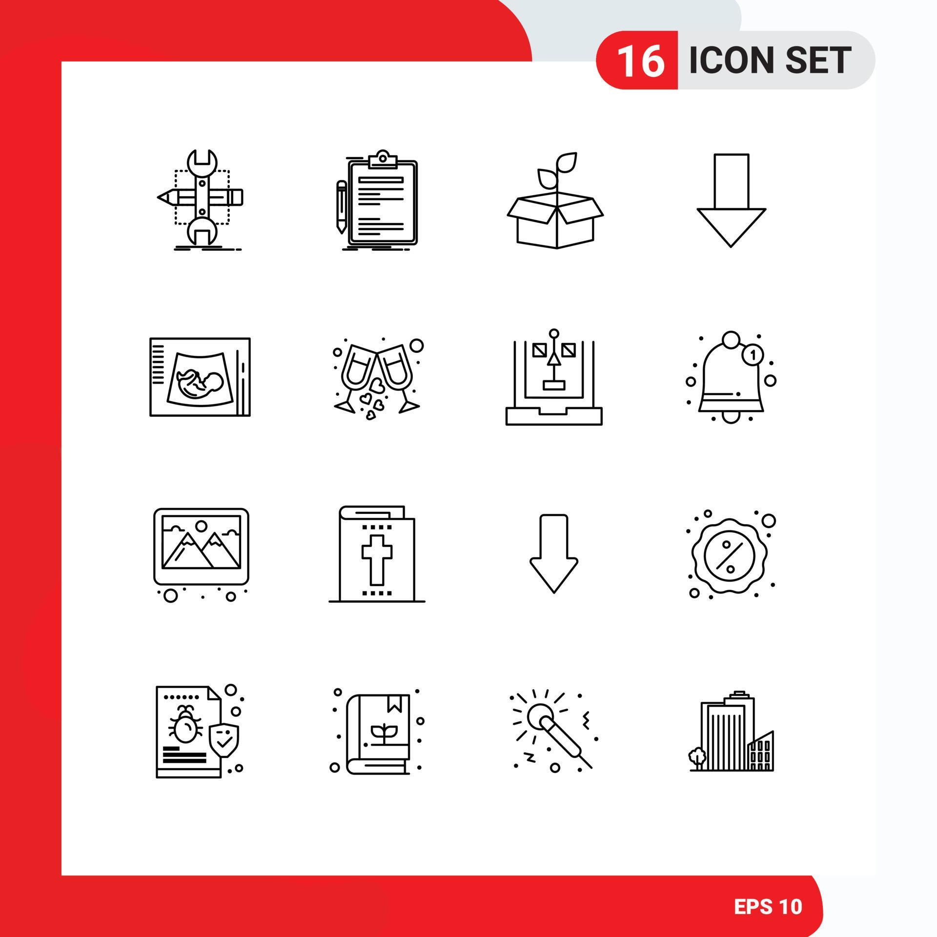 
									Set of 16 Modern UI Icons Symbols Signs for down arrow arrow done power energy Editable Vector Design Elements Stock Free