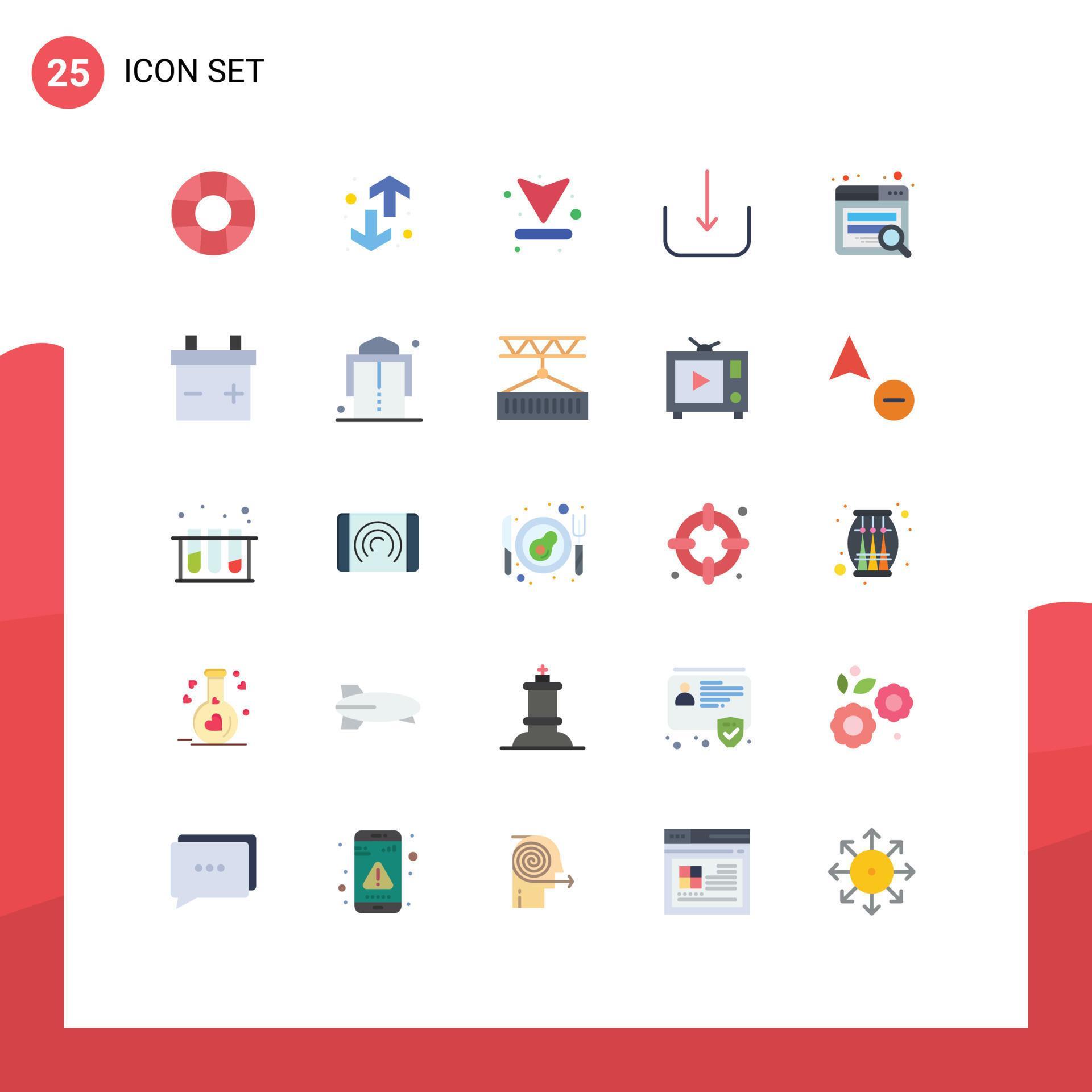 Mobile Interface Flat Color Set of 25 Pictograms of battery seo arrows search multimedia Editable Vector Design Elements Stock Free