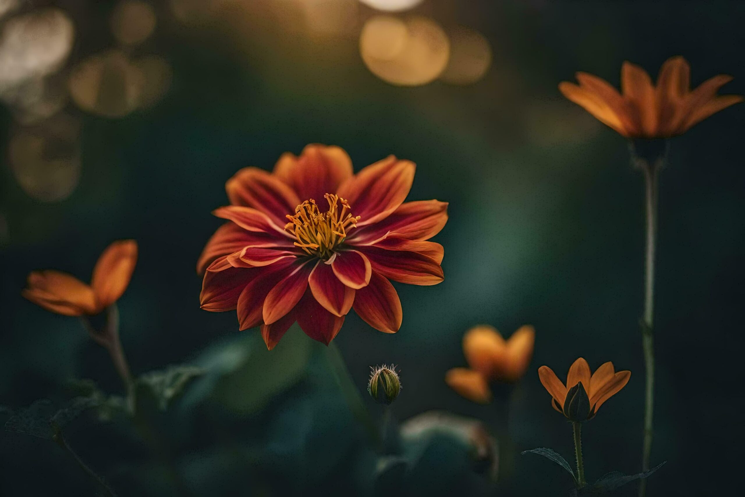 orange flowers in the sun with bokeh Free Photo