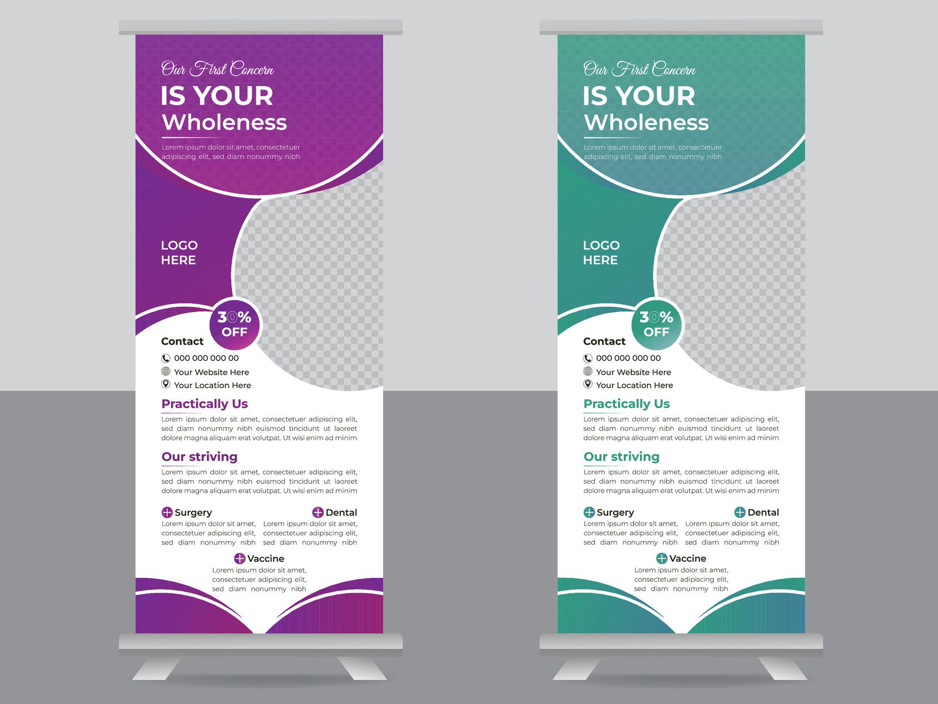 Modern Creative Medical Clinic Roll Up Banner Design Free Vector