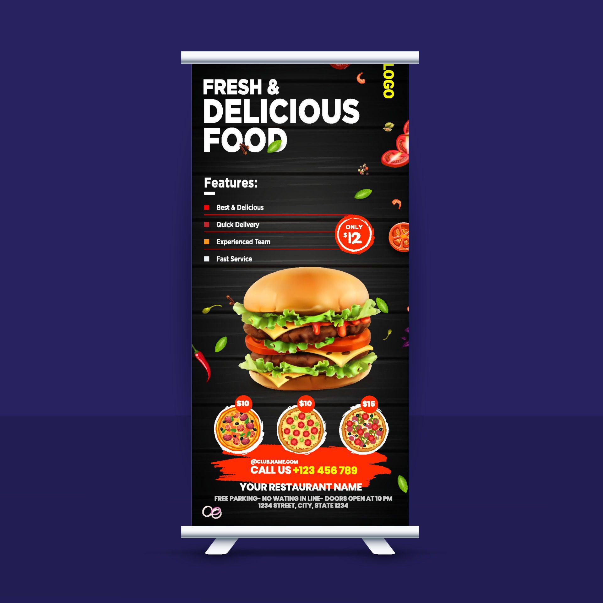 Free Fast Food Roll Up Banner Design Idea For Restaurant Free Vector