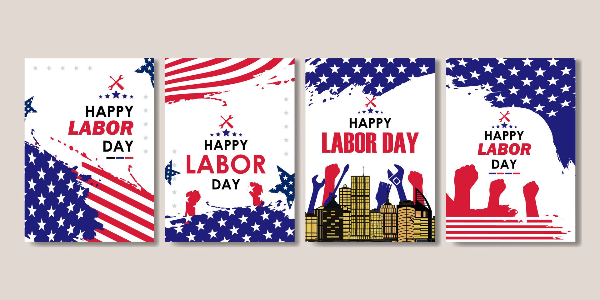 set of happy labor day poster for social media story, card, banner, background Free Vector