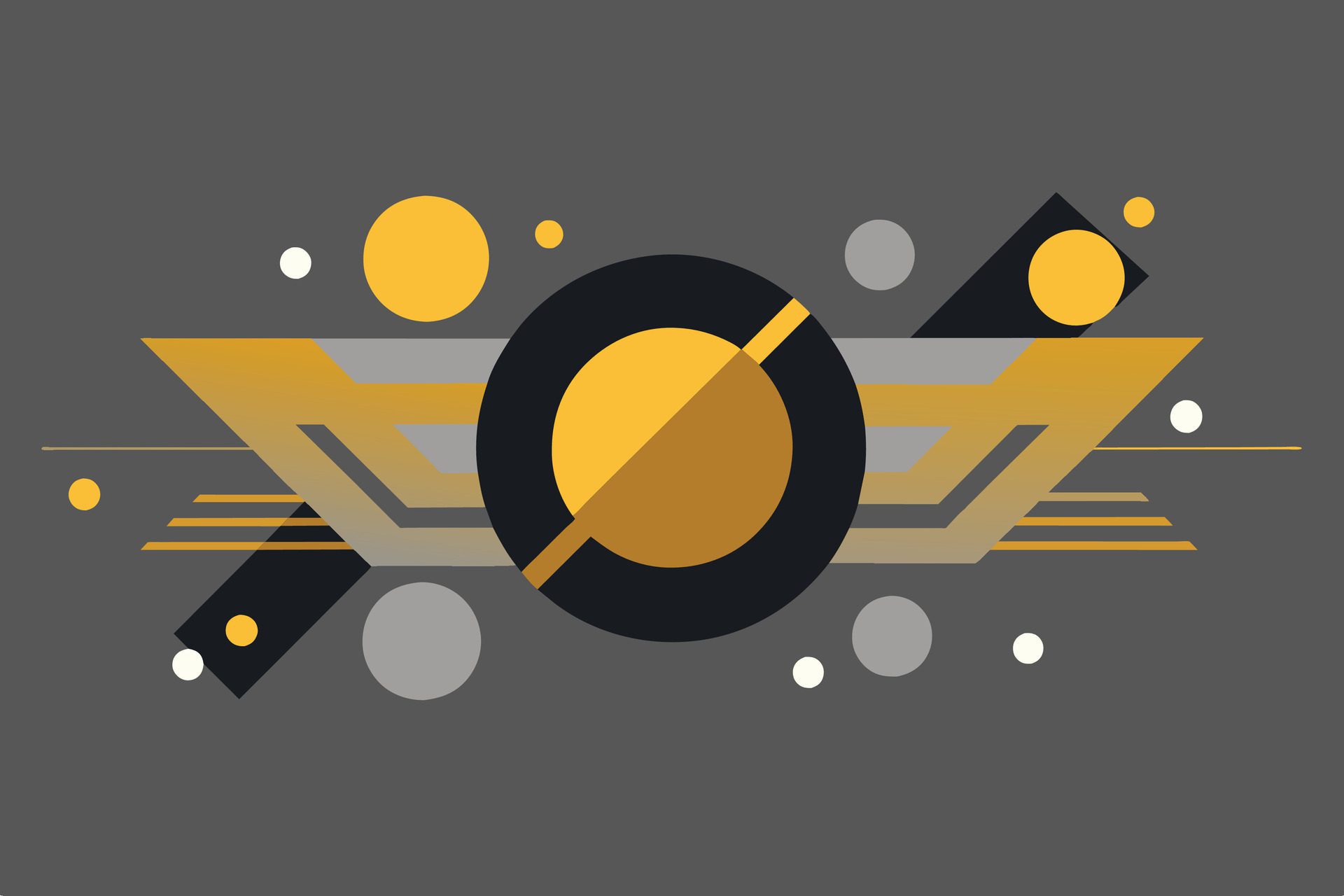 Tech geometric background with abstract golden and grey circles. Vector banner design Free Vector