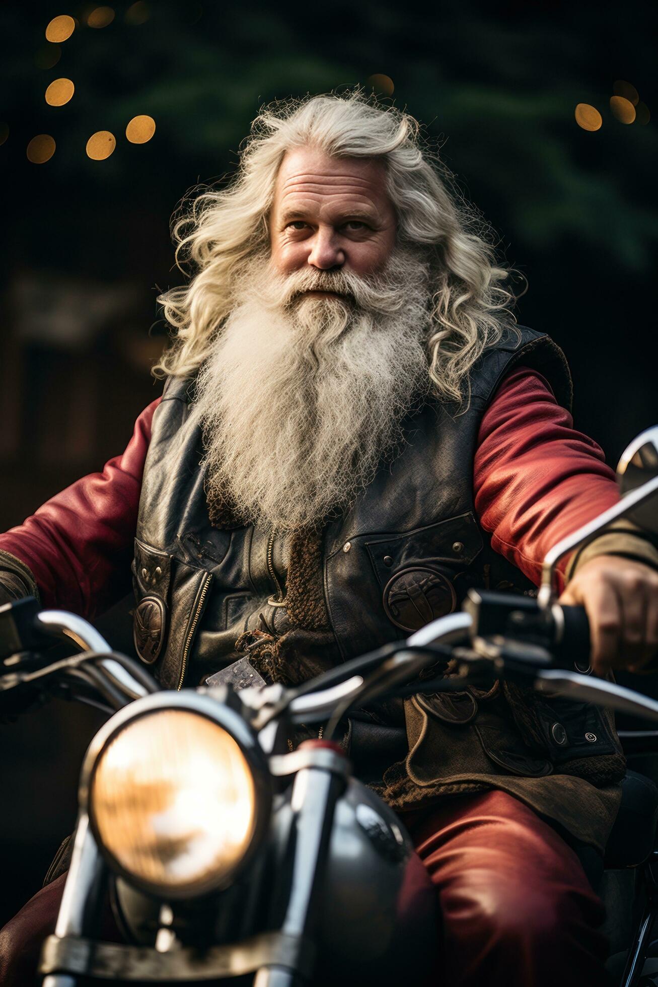 santa on motorbike with big bad. Free Photo