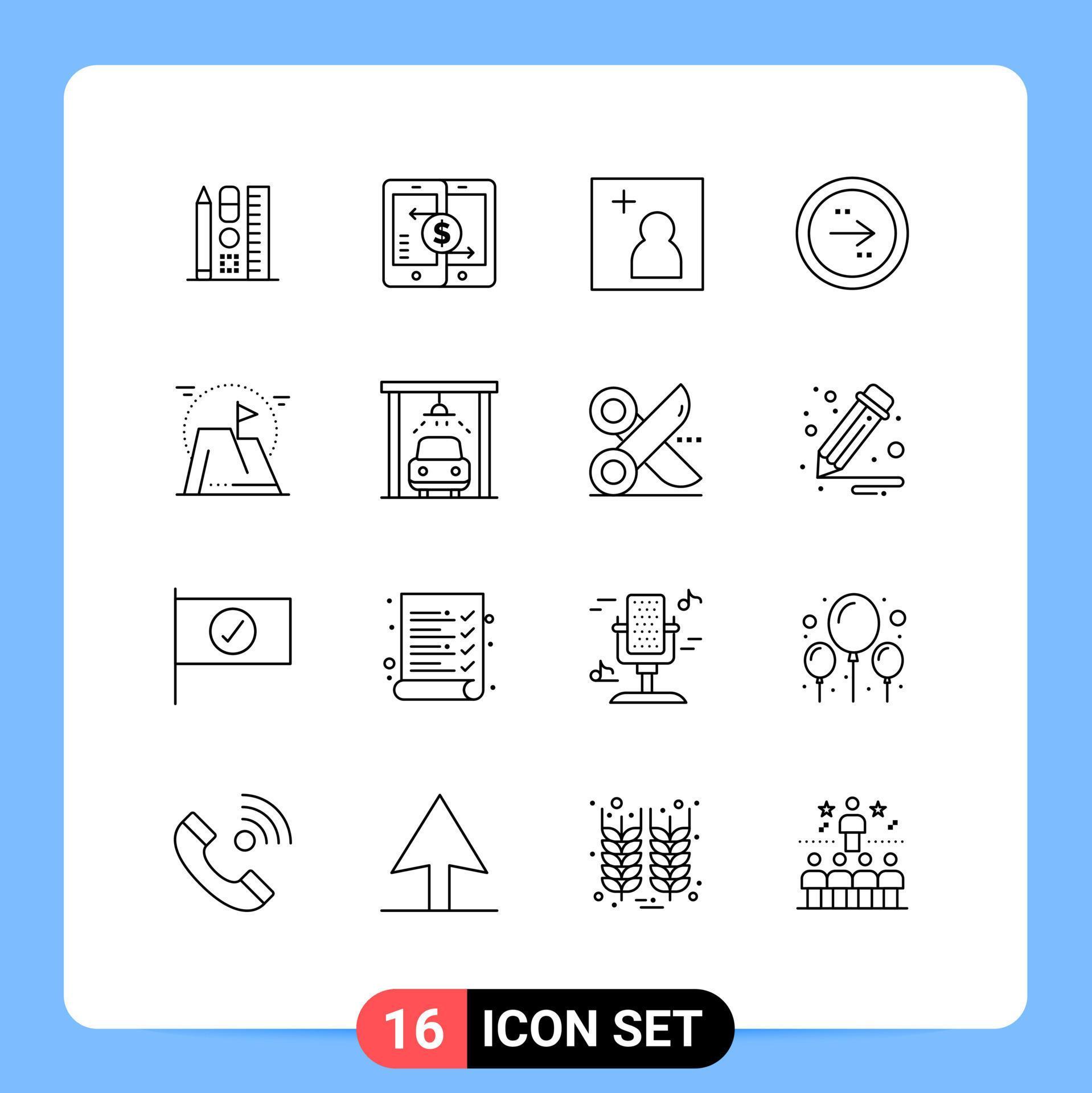 Stock Vector Icon Pack of 16 Line Signs and Symbols for achievement interface smartphone direction arrow Editable Vector Design Elements Stock Free