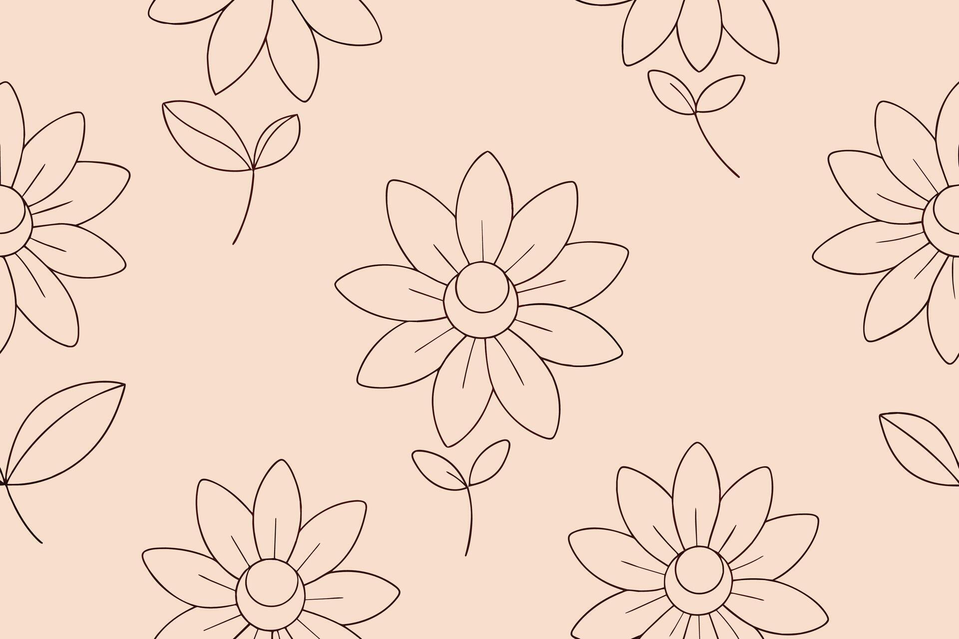 One Line Drawn Flower Face Seamless Pattern Stock Free