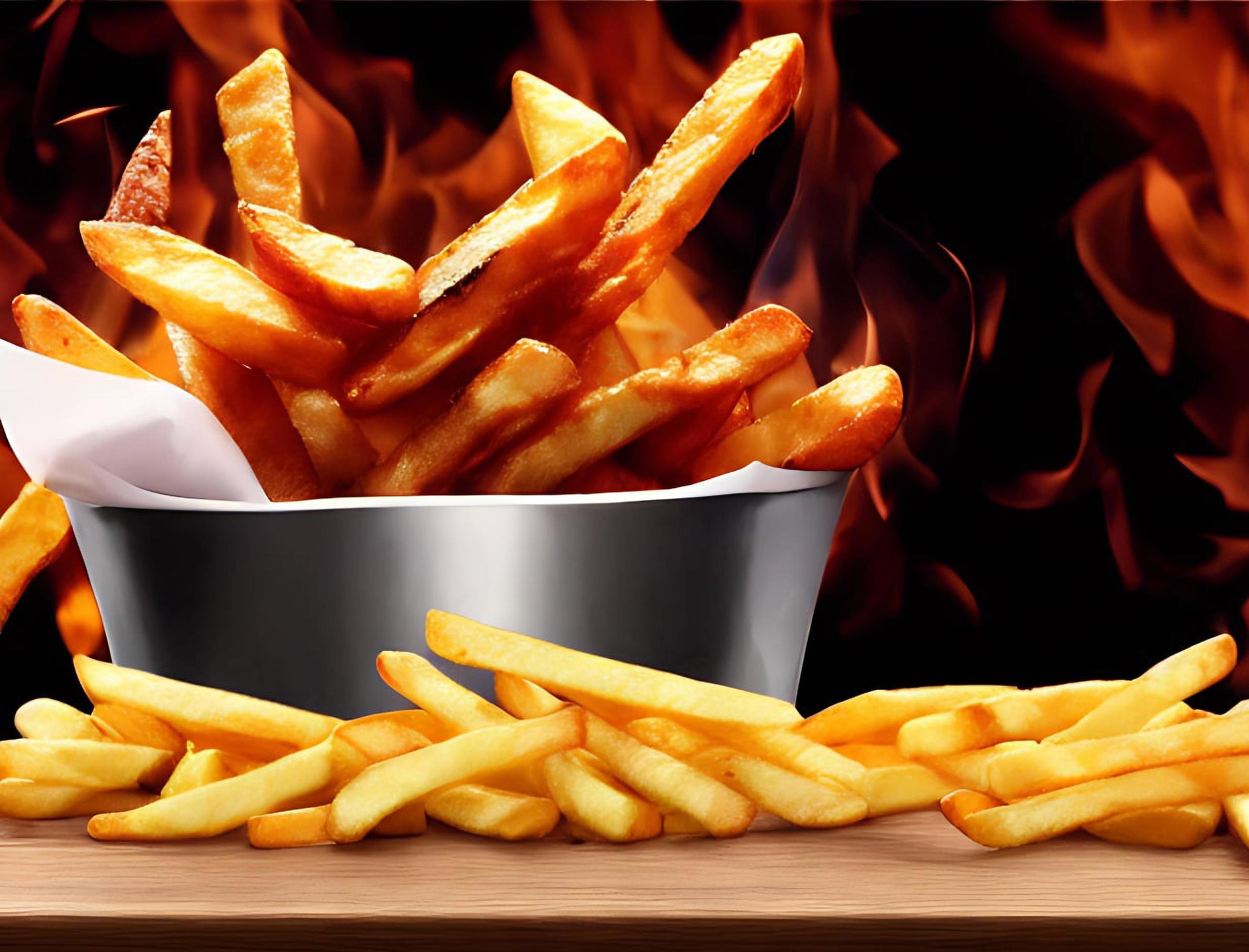 Delicious hot and crispy fried potatoes. Fast food and restaurant products. Stock Free