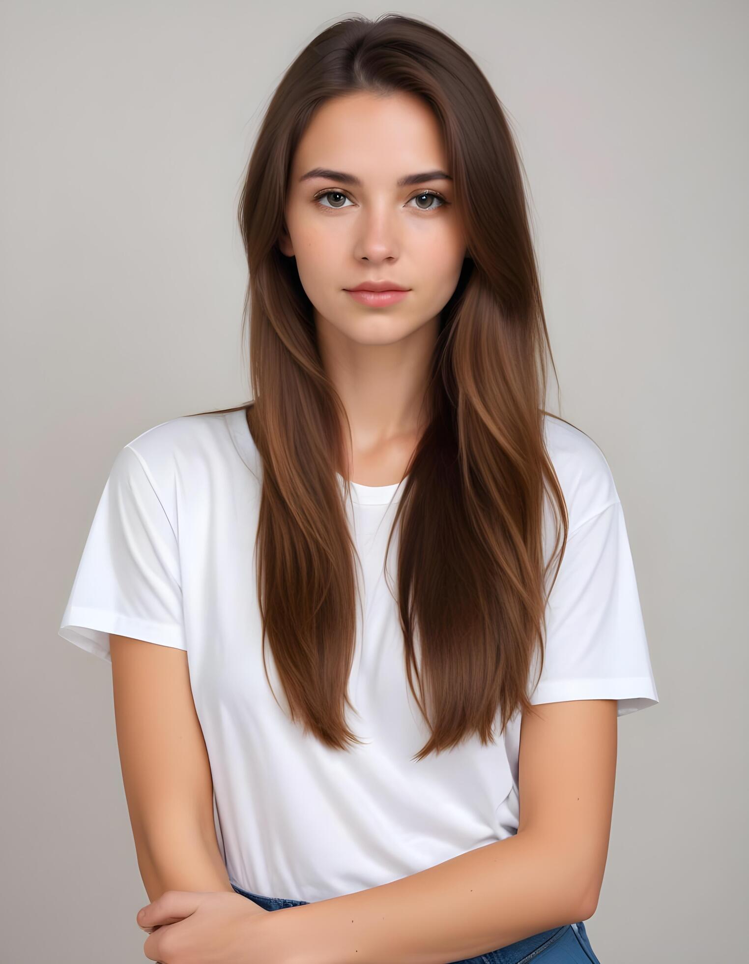 Portrait of a beautiful young woman in white t-shirt Stock Free