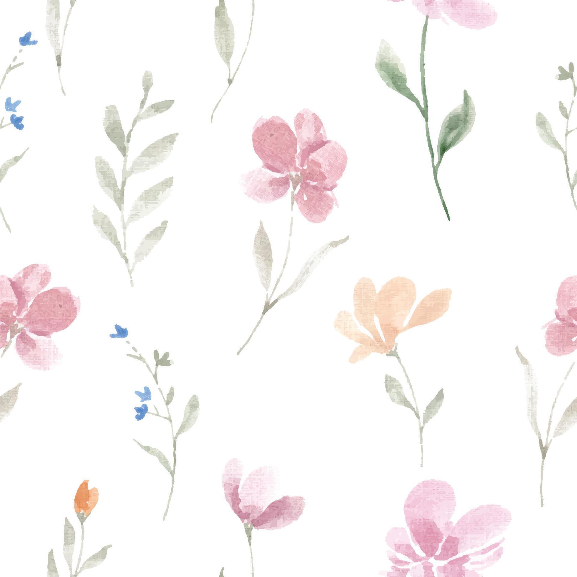 Pink and Yellow Wild Watercolor Flower Seamless Pattern Stock Free