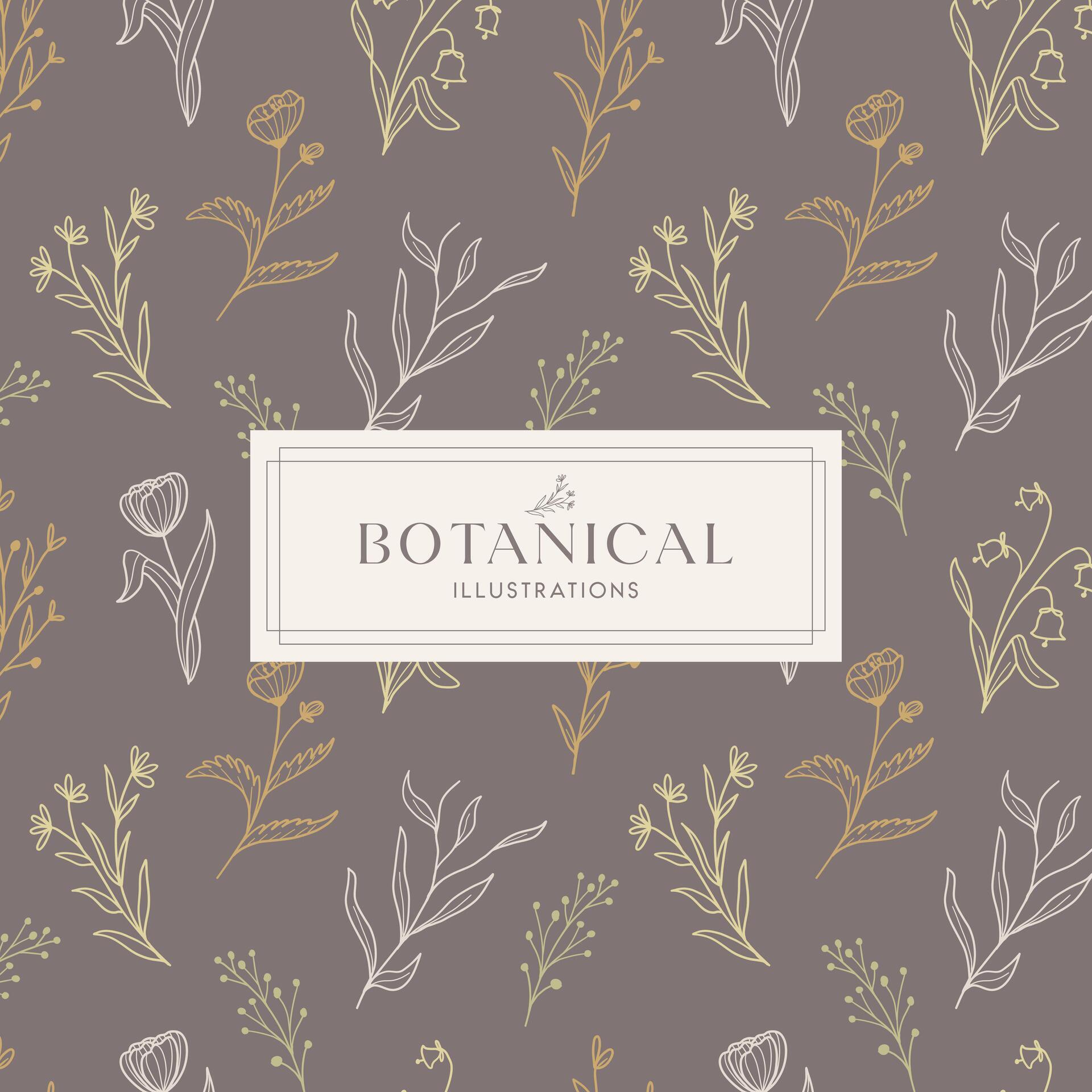 Elegance Soft Brown Hand drawn mono-line floral botanical flower pattern background design Stock Free