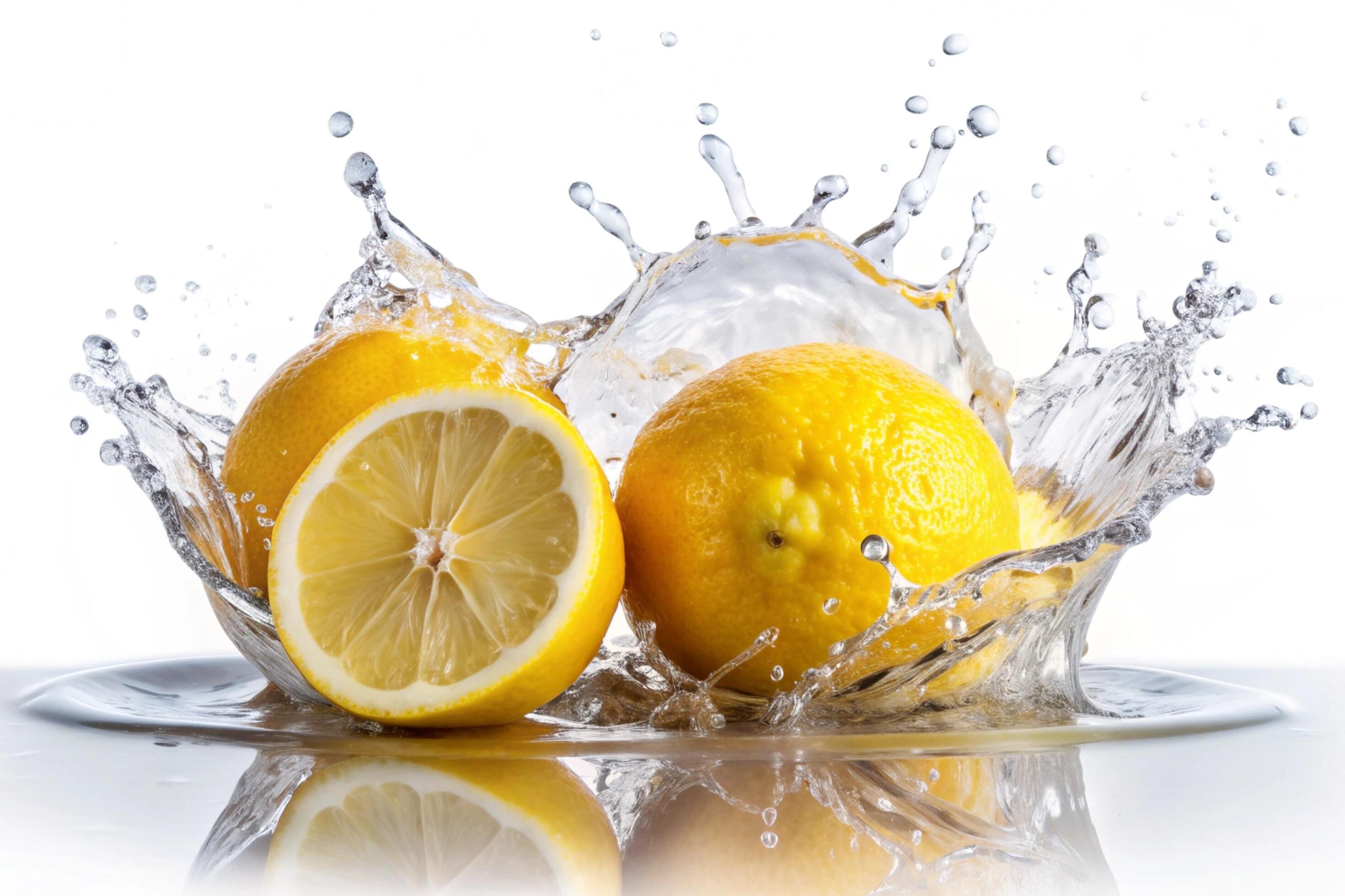 Lemon splashes on white background Stock Free