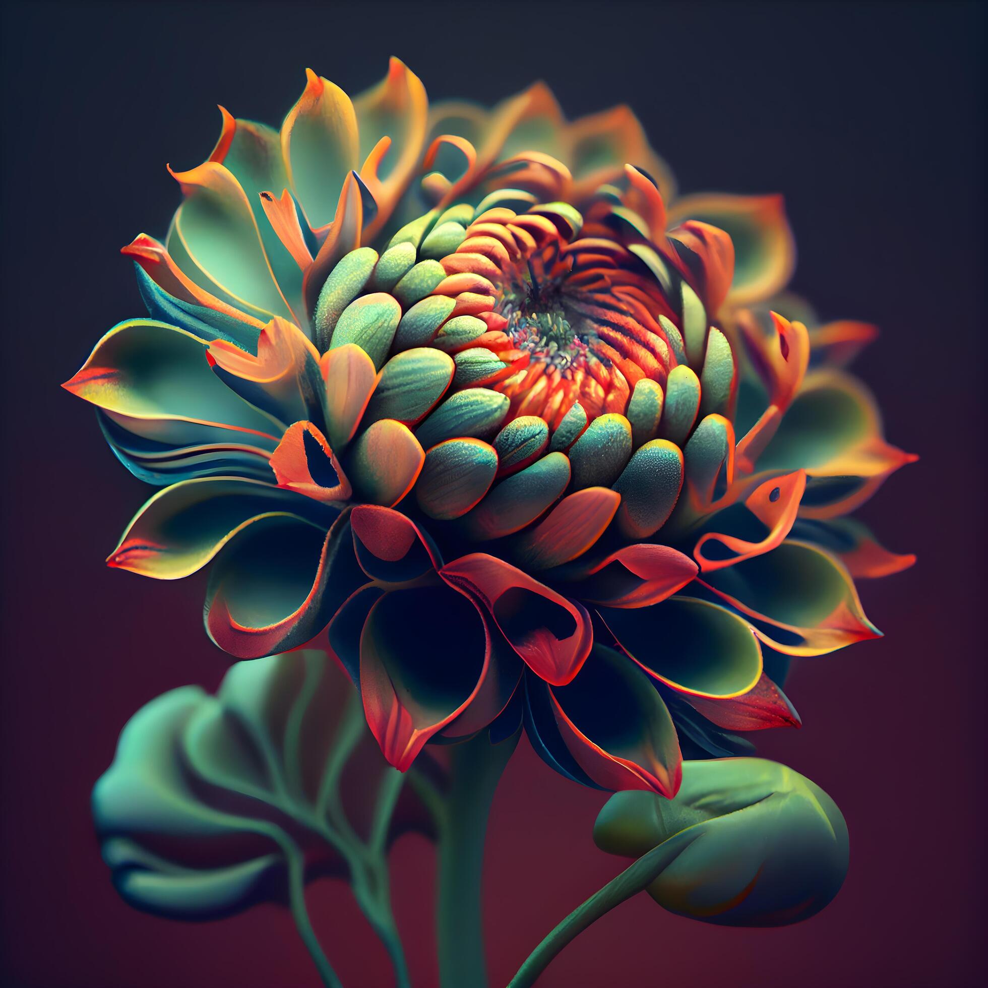 Dahlia flower on a dark background. 3d illustration., Image Stock Free