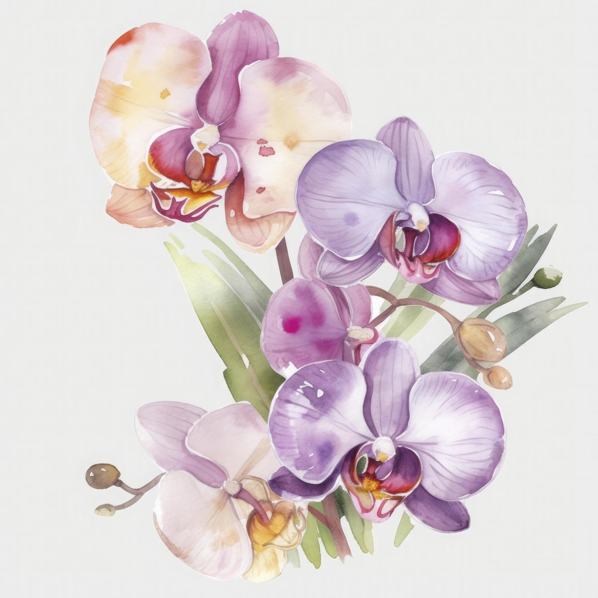 free orchid flowers water color, pastel ,white background , generat ai Stock Free