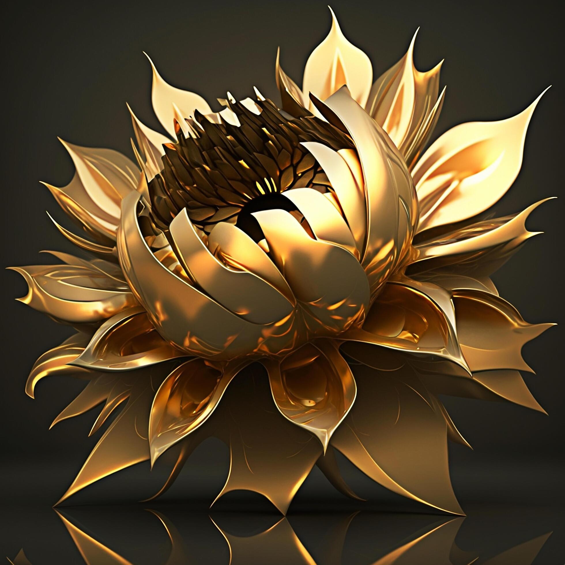 Realistic Golden Flower Created with Technology Stock Free