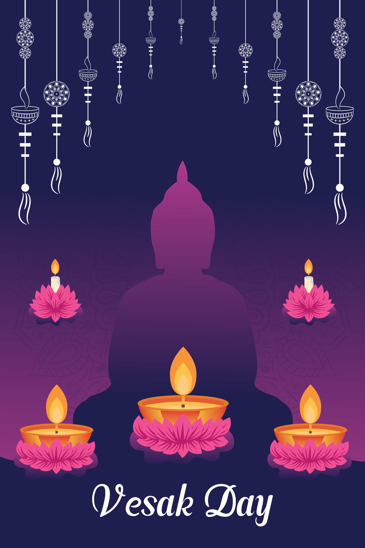 Flat vertical poster template for vesak day illustration festival celebration social media post and vesak day Banner Free Vector